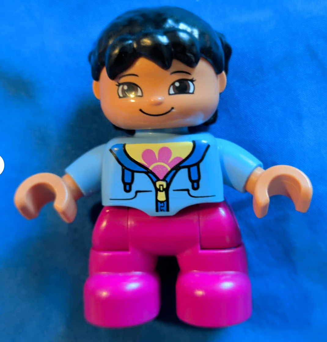 Duplo Girl Minifig with Pigtails and Flower on Shirt
