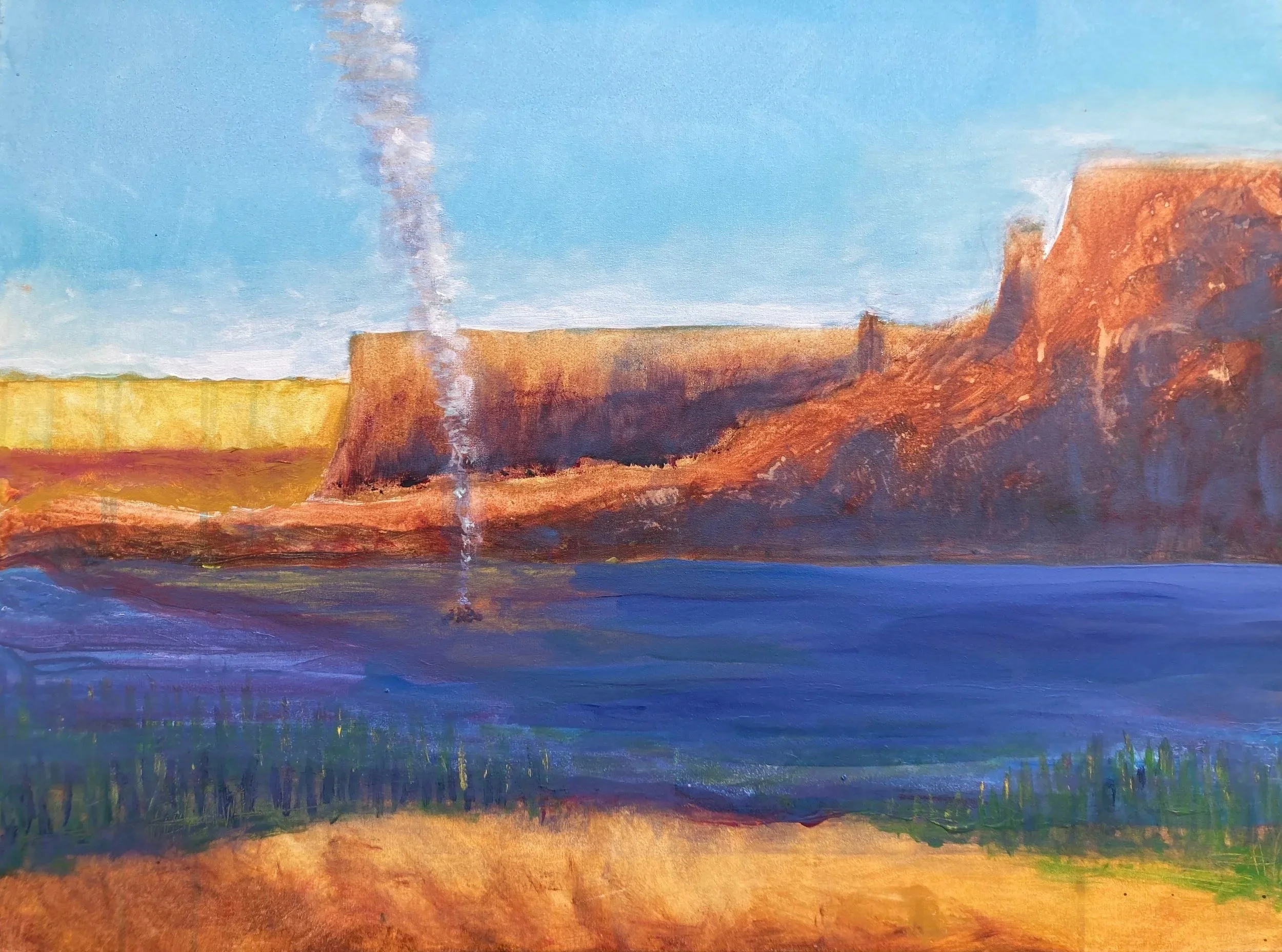 Valley with fire and smoke