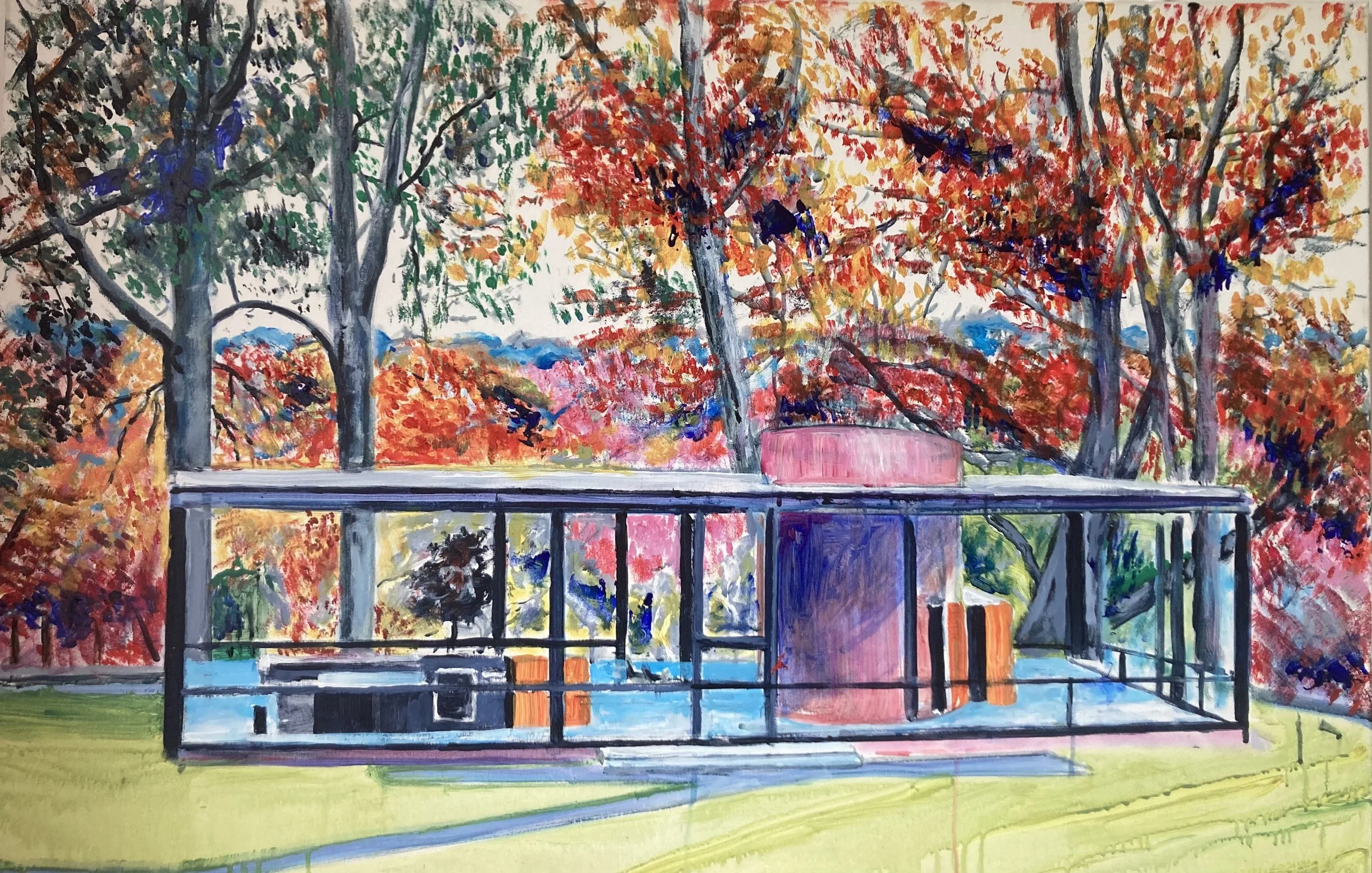 Glass house during automn