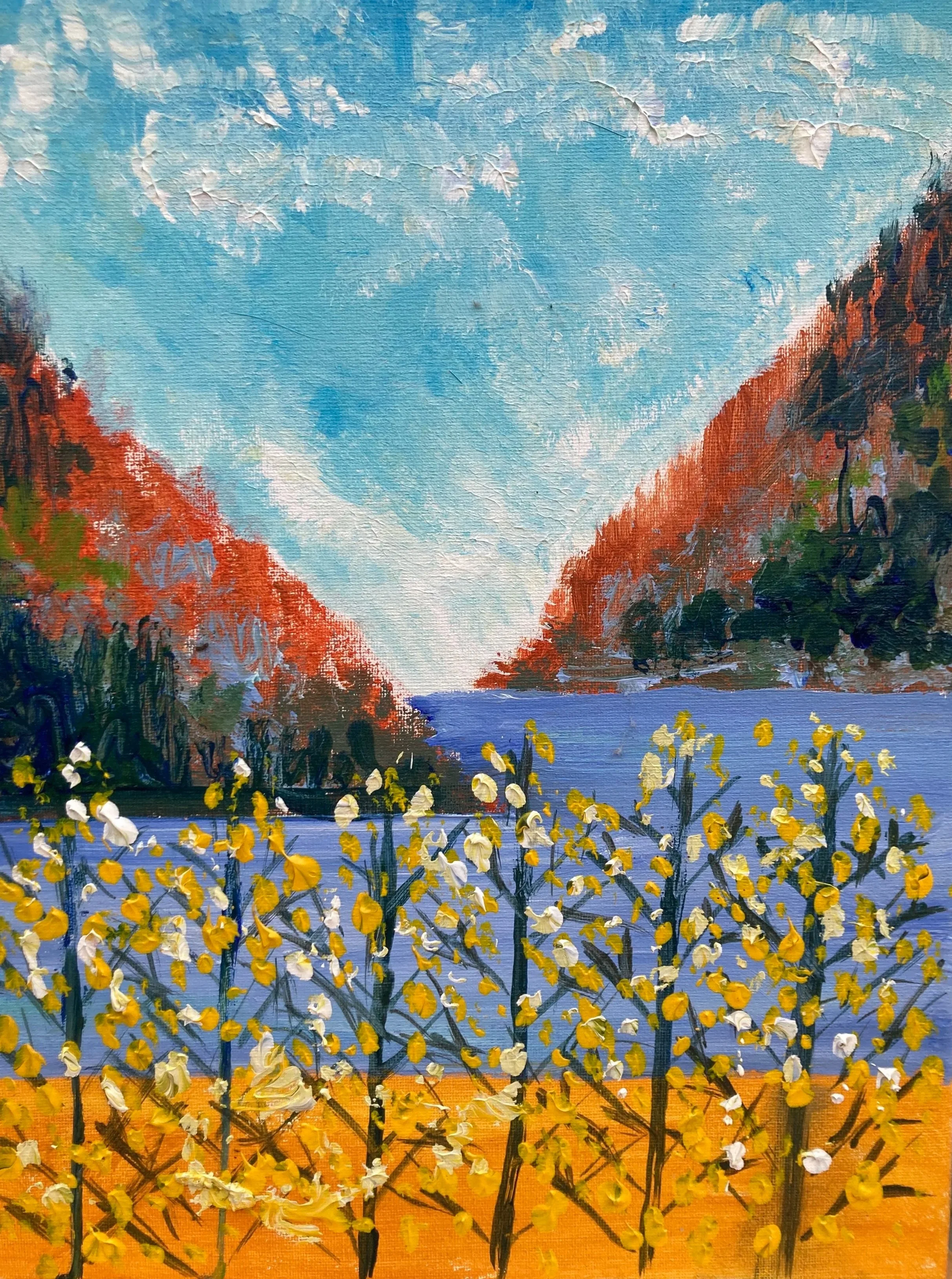 Autumn landscape with trees and lake