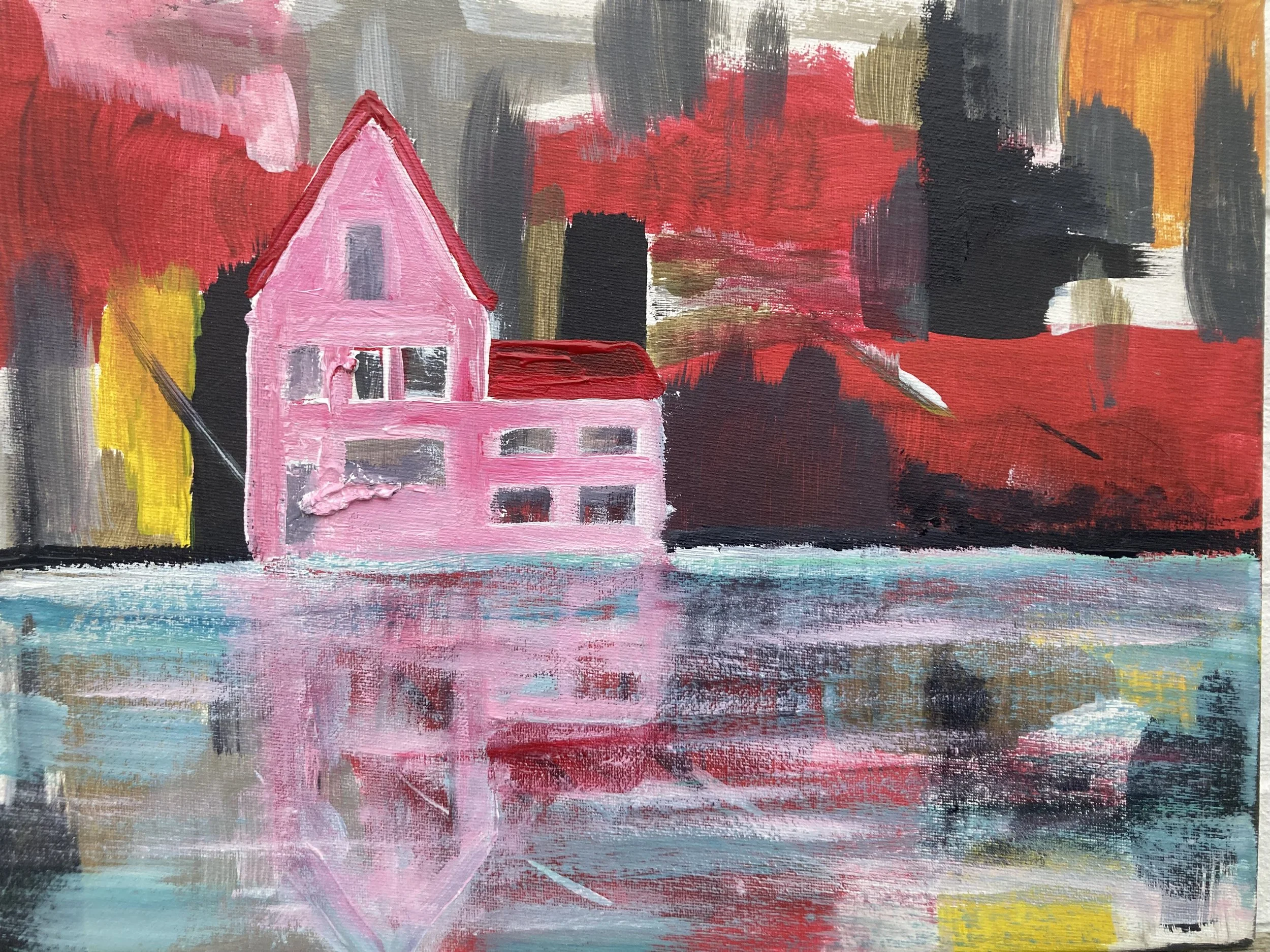 House with pink reflection