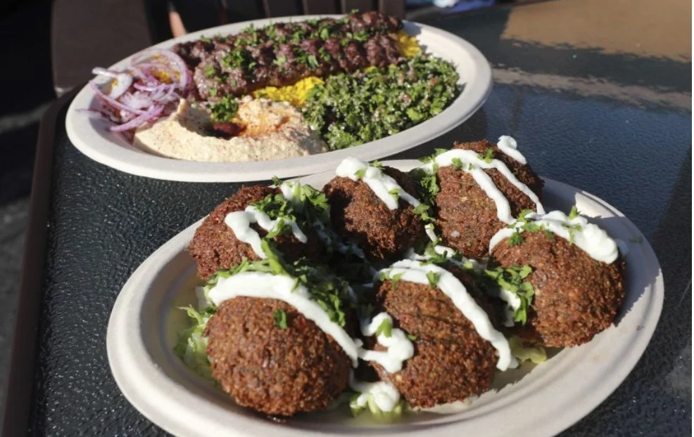 Shawarma Guys falafel and beef kabob platter