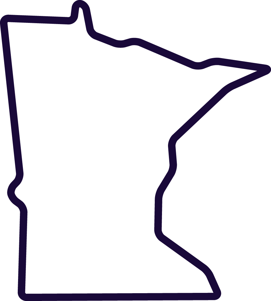 Icon of the state of Minnesota with a small star placed where Minneapolis is located.