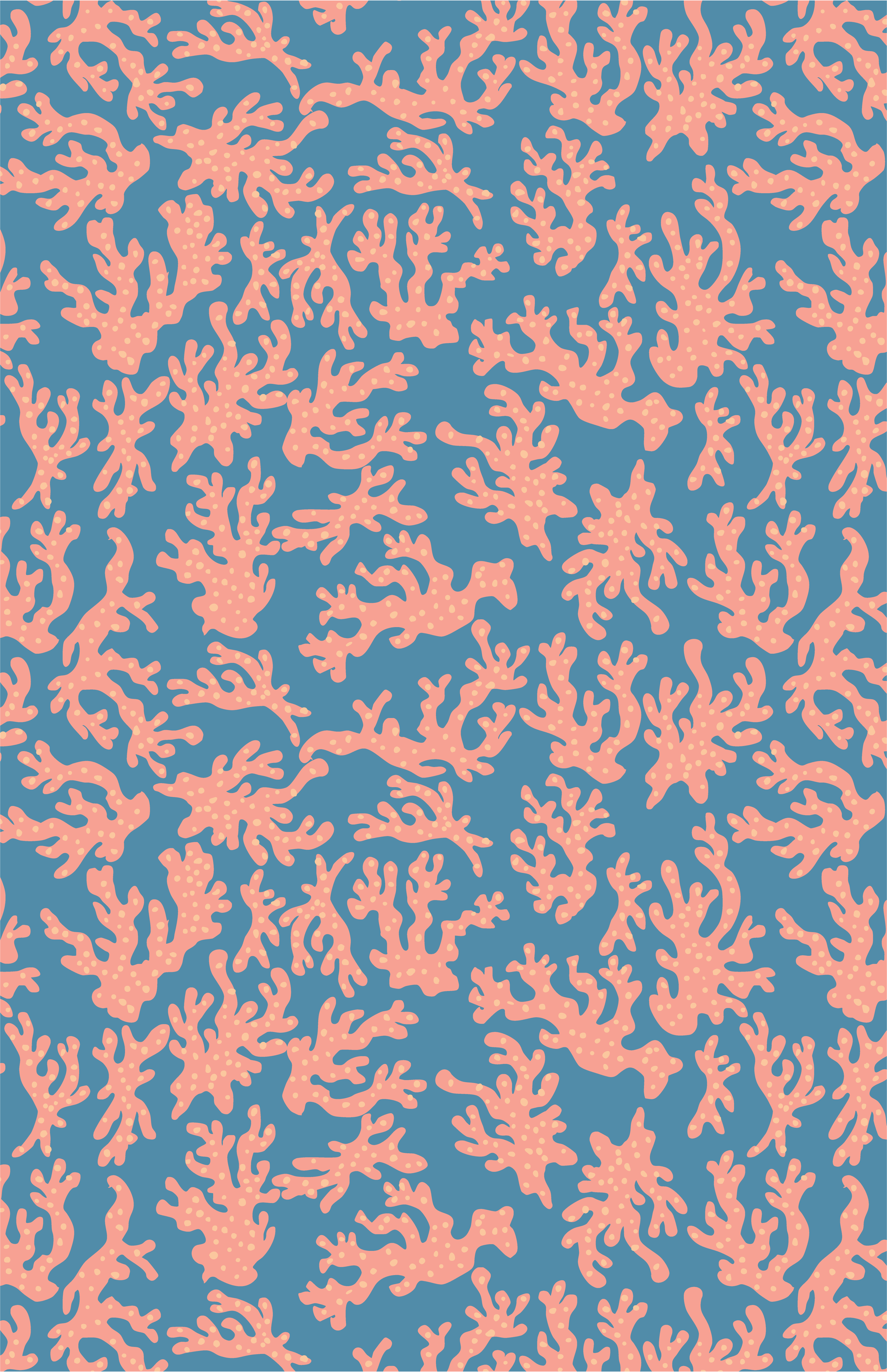 Illustration of pink coral branches on a blue background.