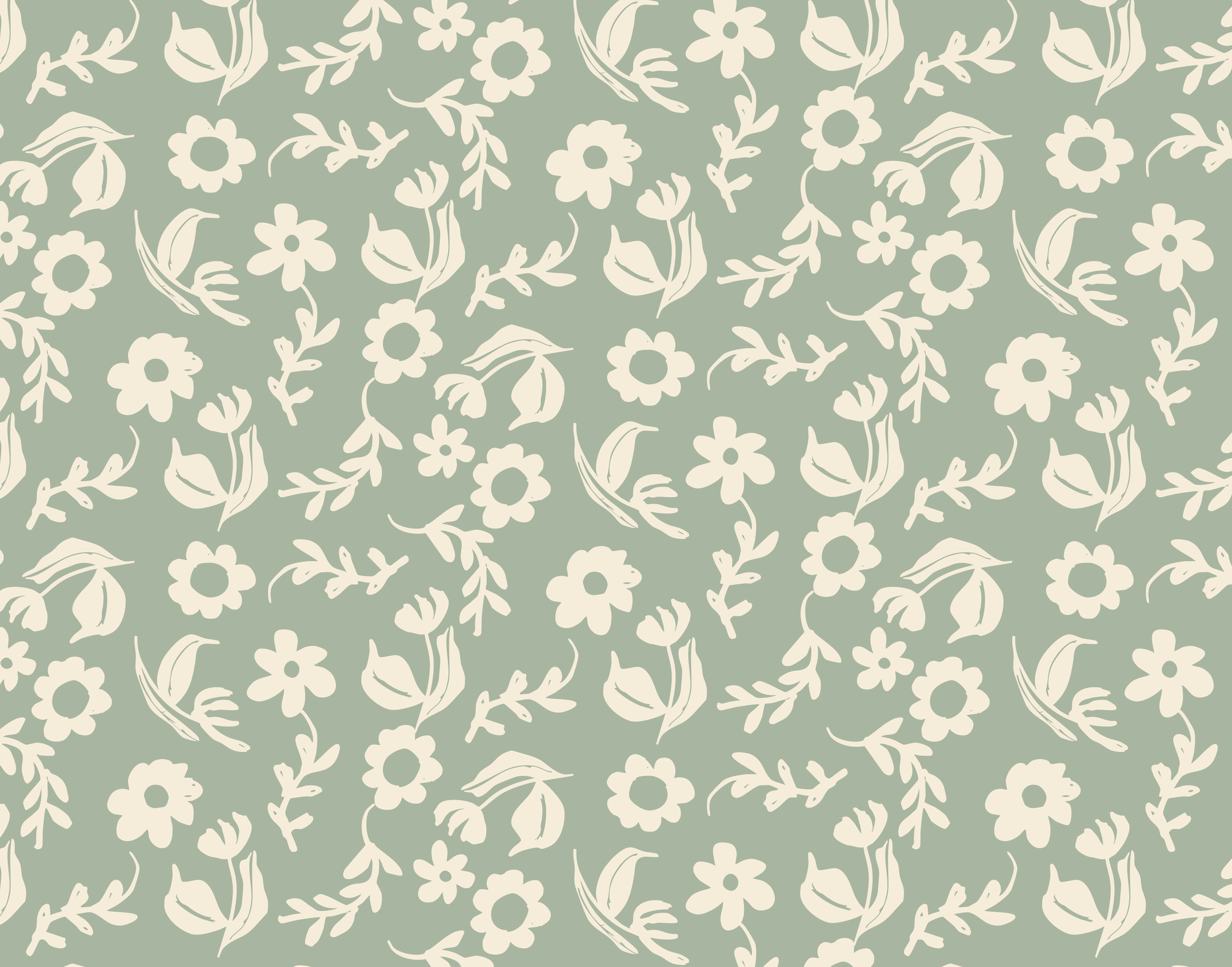 Floral pattern in cream on sage green background