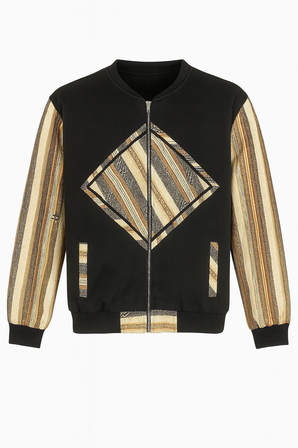 Handcrafted African Gold-Stripe Bomber Jacket