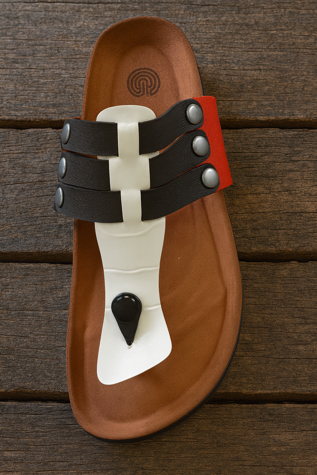 Black, White & Red Leather Sandals