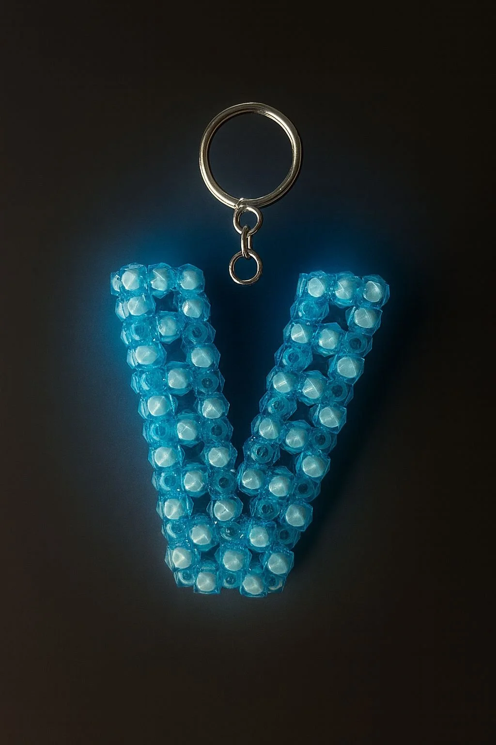 Blue Letter V Beaded Keychain