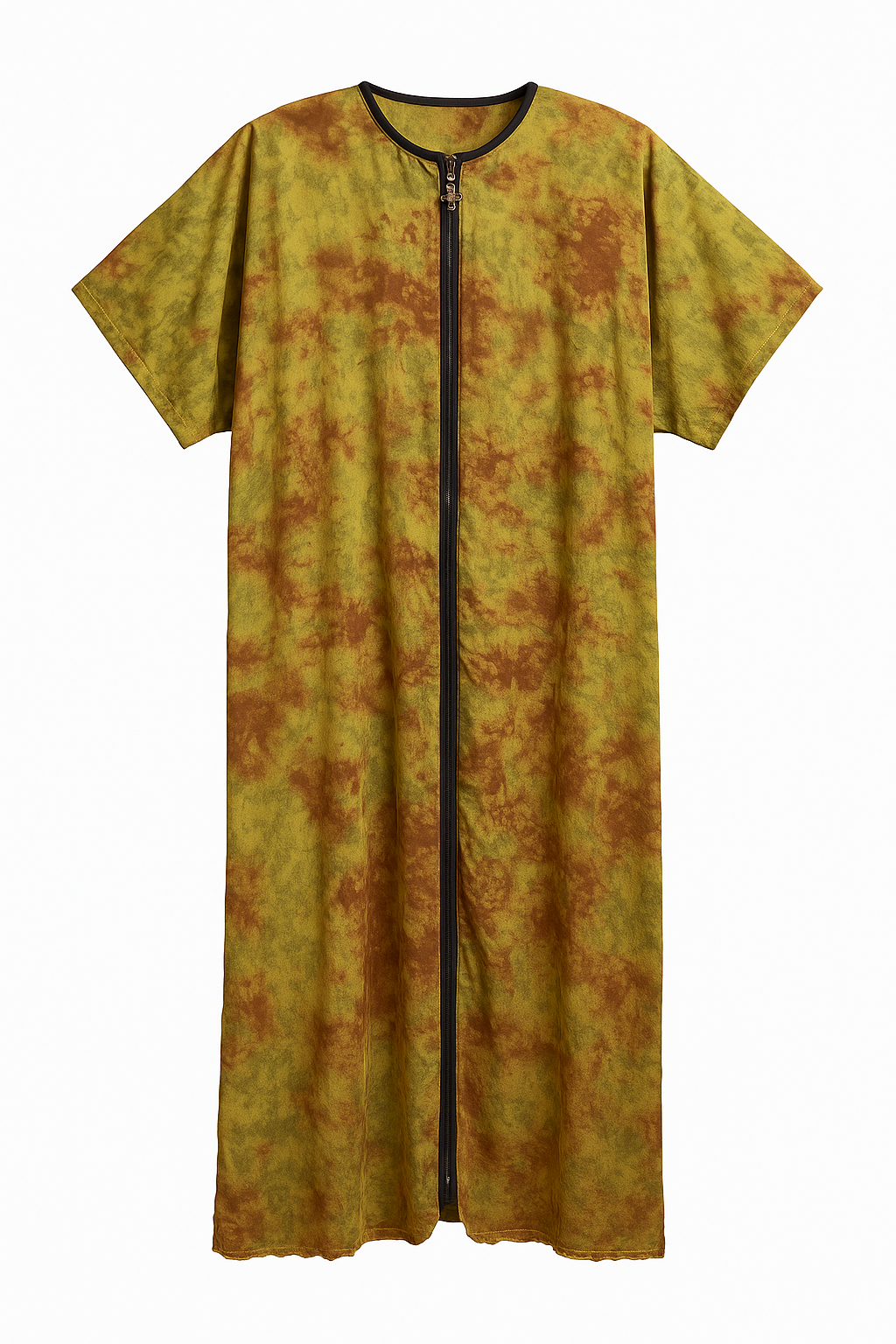 Handmade Olive & Rust Tie-Dye Zip Kaftan