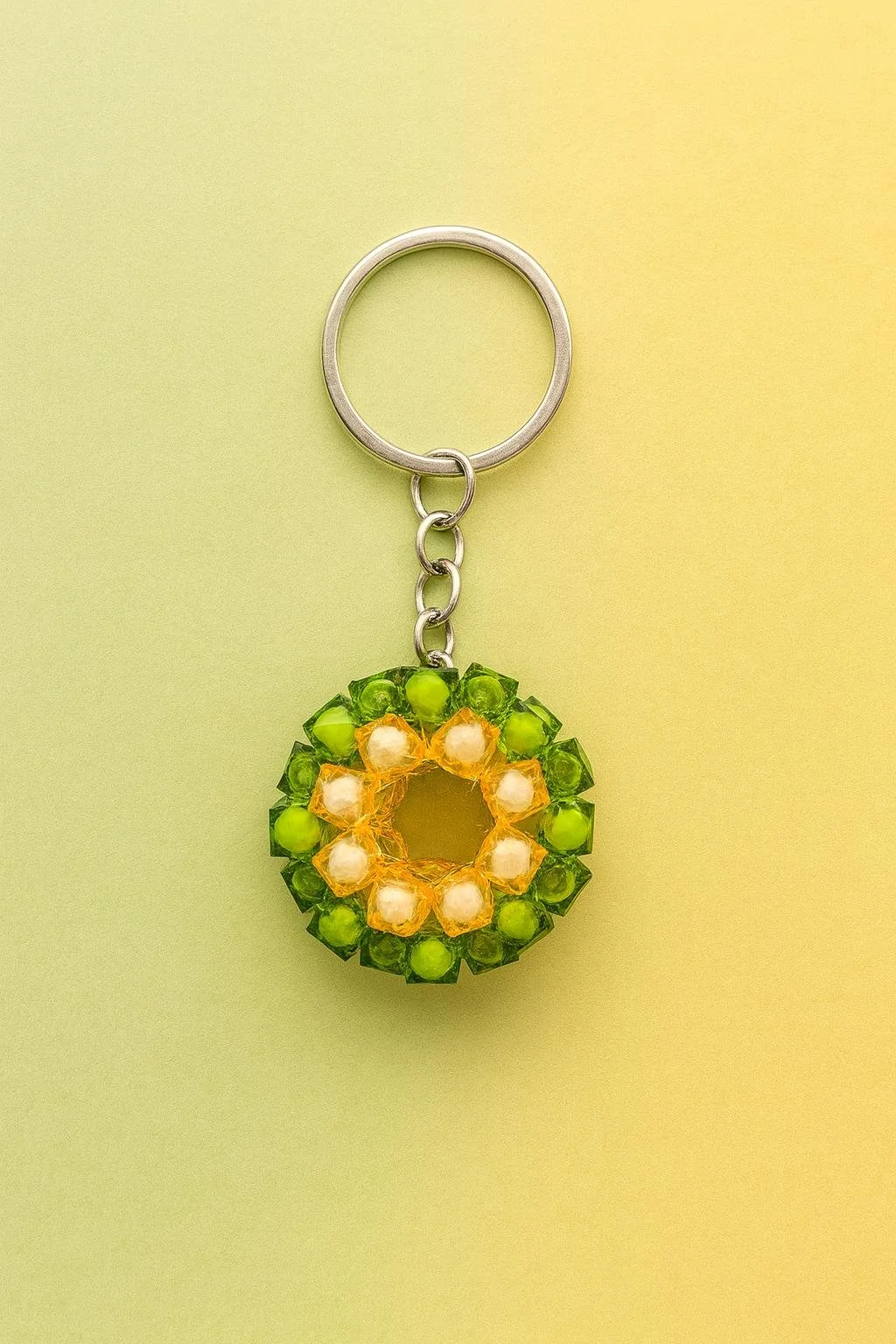 Green and Yellow Beaded Keychain