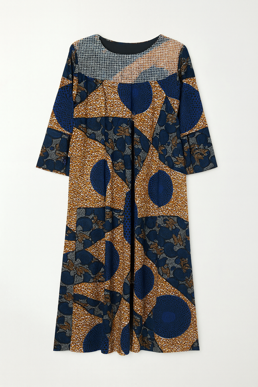 Handmade African Blue & Gold Patchwork Maxi Dress