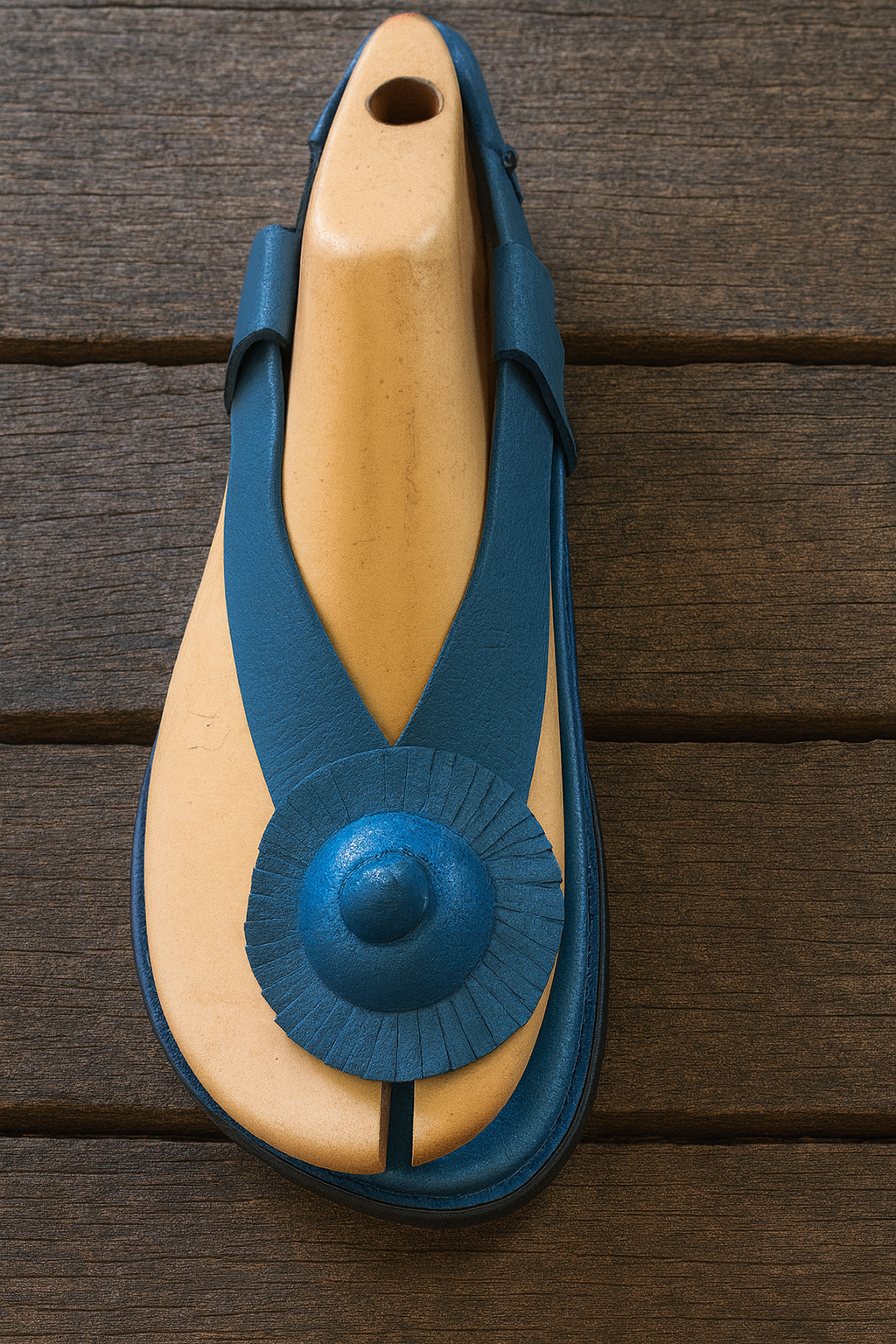 Blue Leather Circle Sandals