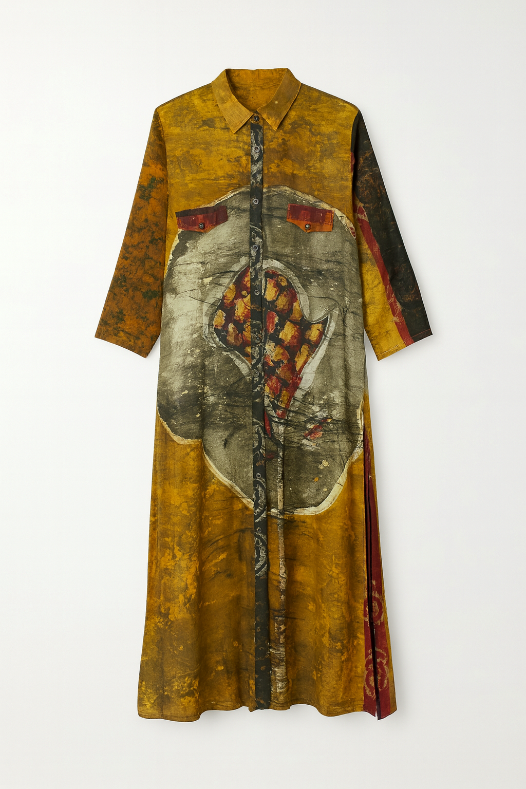 Handmade Mustard Art Print Maxi Dress