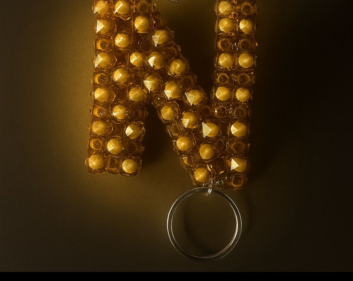 Gold Letter N Beaded Keychain