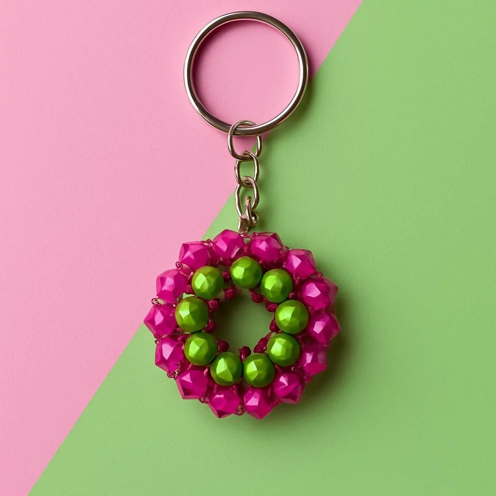 Pink and Green Beaded Keychain