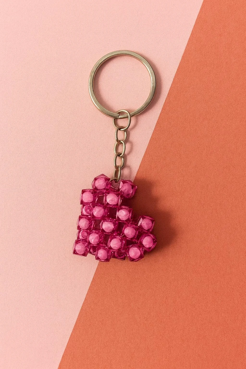 Pink Heart Beaded Keychain