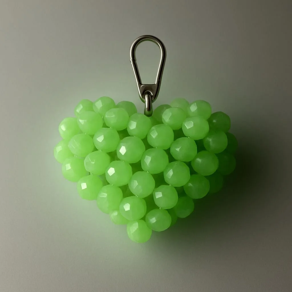 Green Beaded Heart Keychain