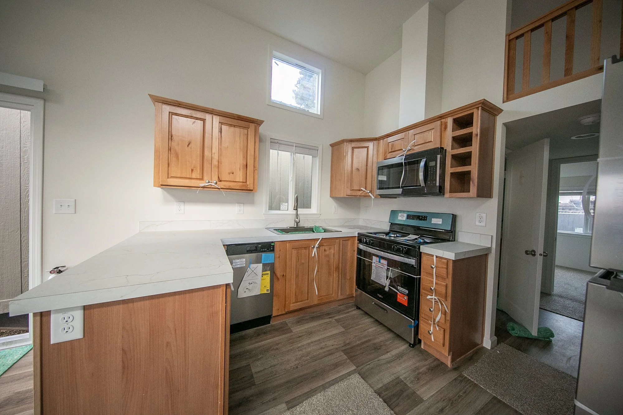 Kitchen in the in-stock Alder park model at our Portland, OR lot