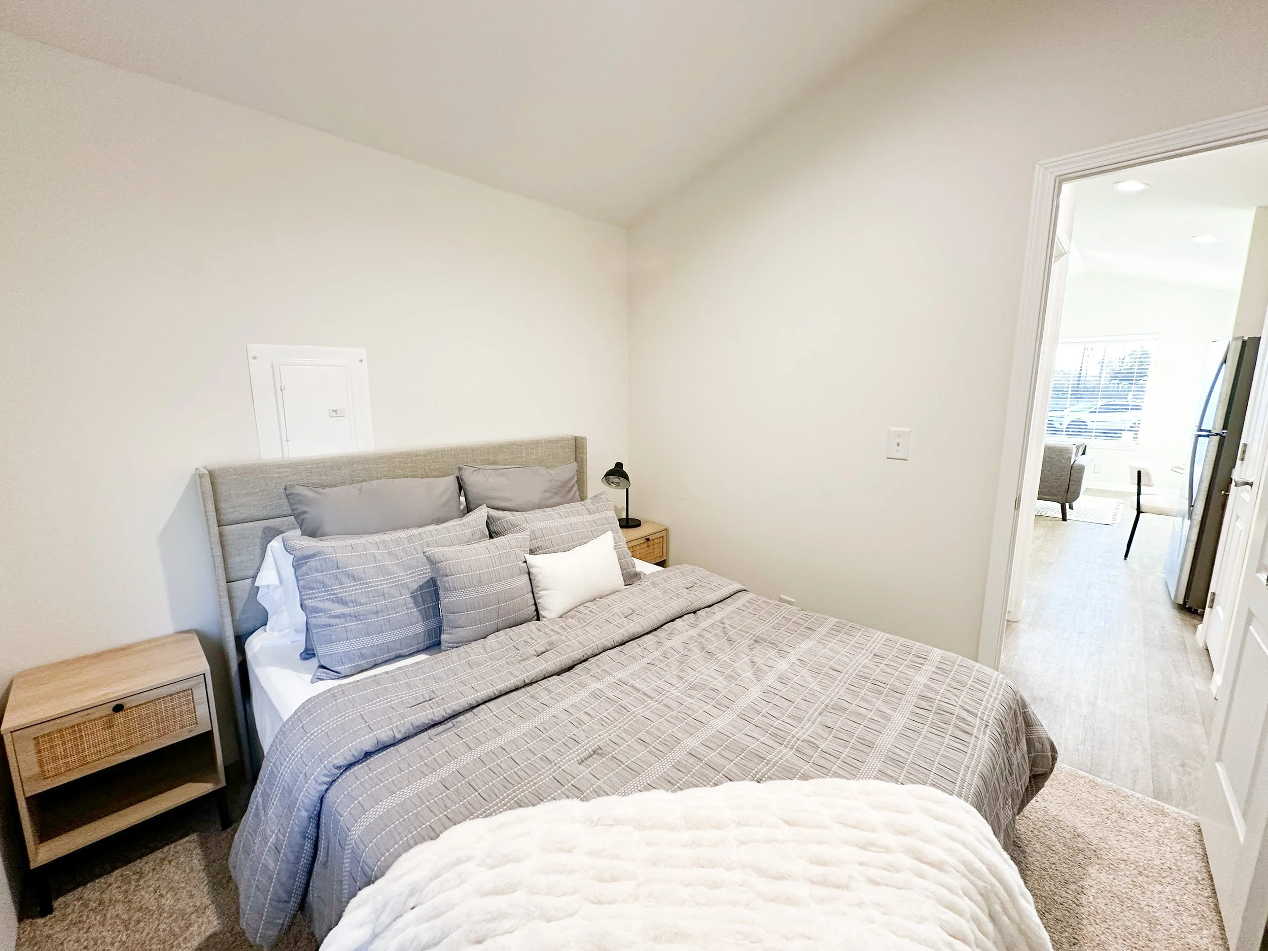 Portland Maple lot model bedroom with queen bed