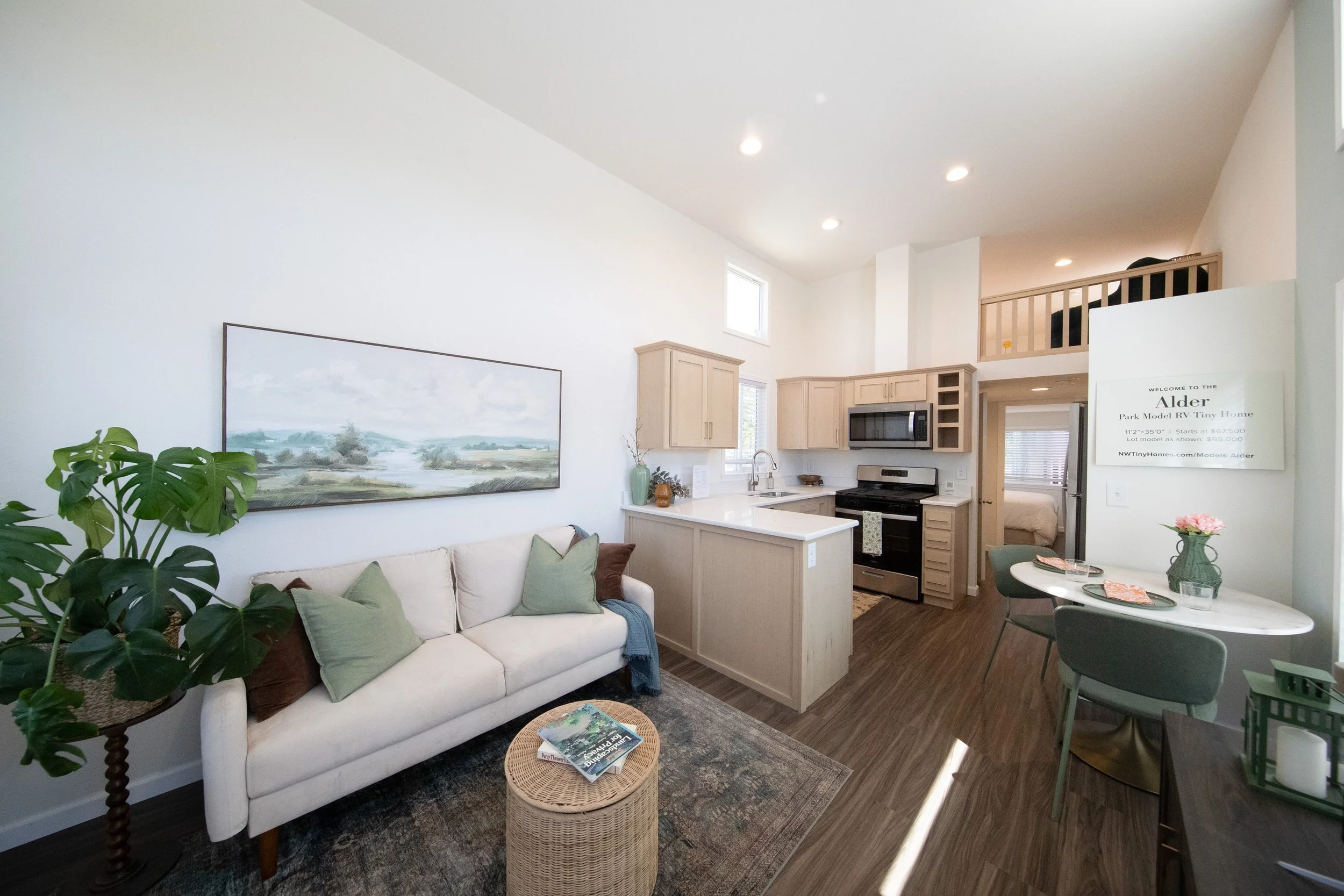 Portland Alder model living room, kitchen and dining area