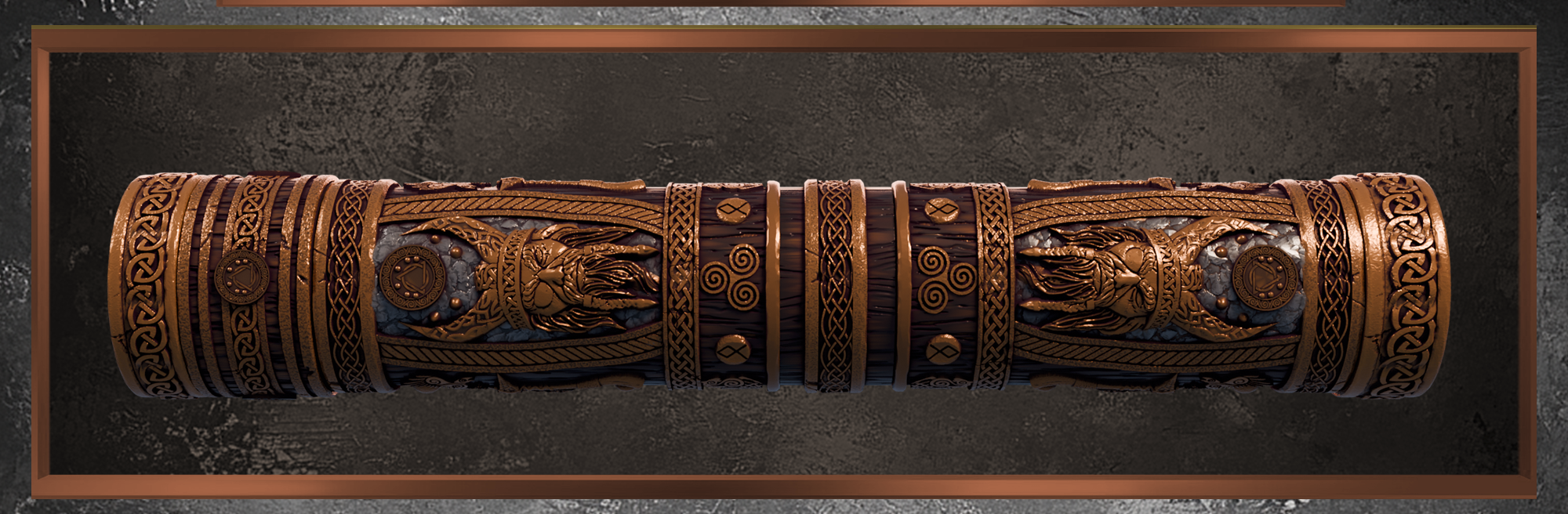 Decorative Norse themed tube to hold play mats
