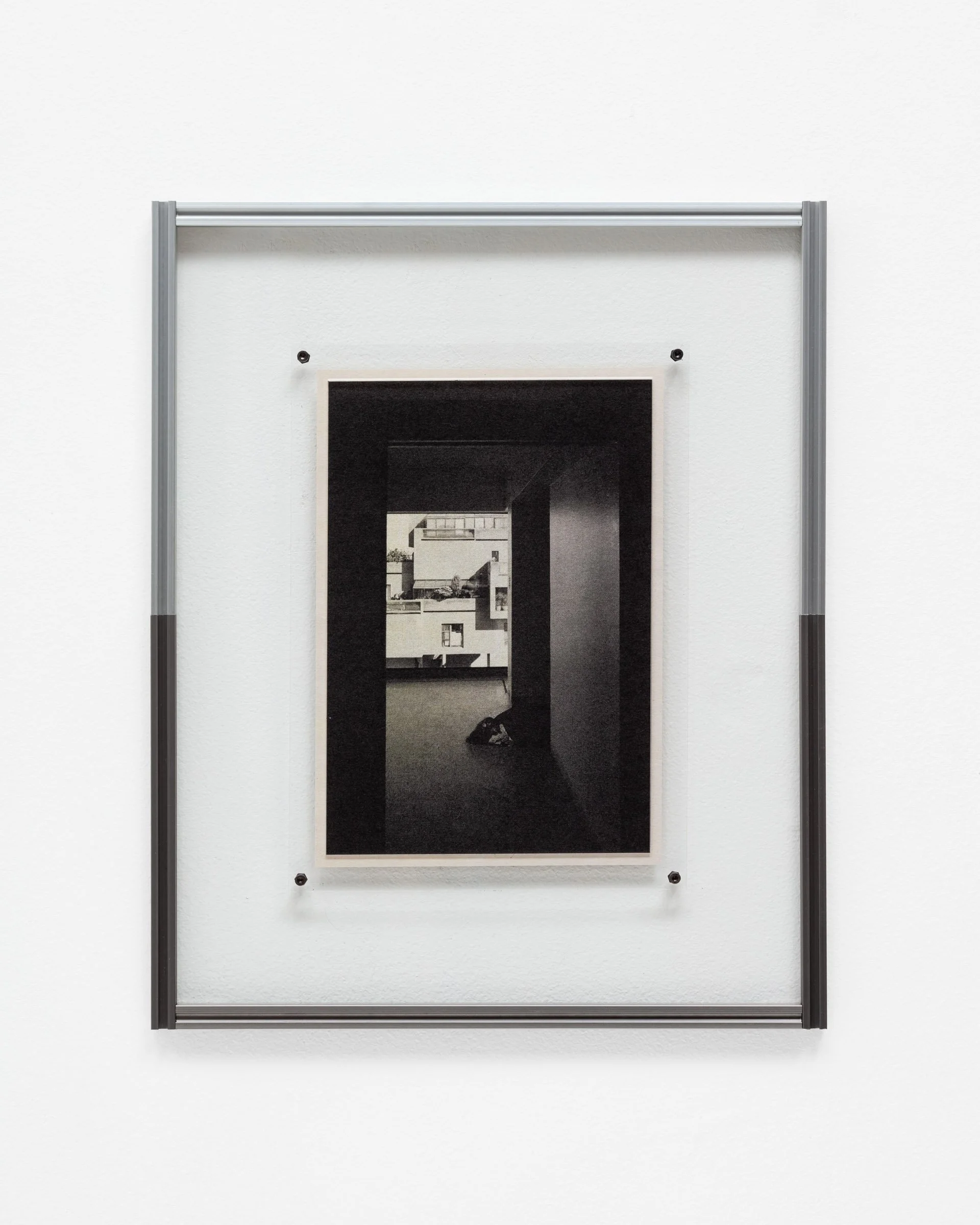   Asbestosis,   2025 Anodized aluminum, newsprint paper, plexiglass, stainless steel 10.6 x 13 x 0.4 in (27 x 33 x 1 cm)  Photo by LF Documentation