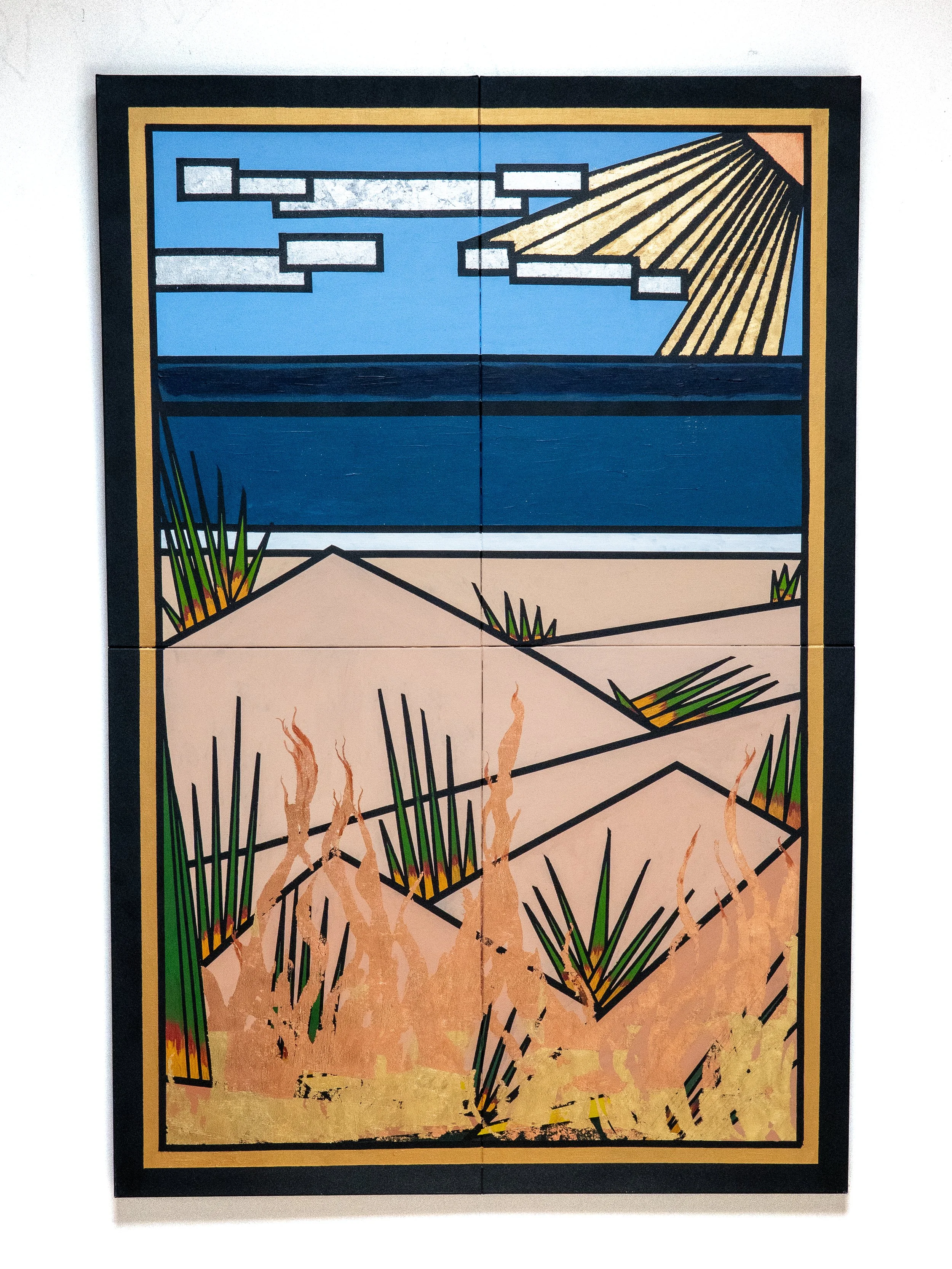 018 "(Dunes)"
2025
Acrylic and metal leaf on canvas
48 x 72"
