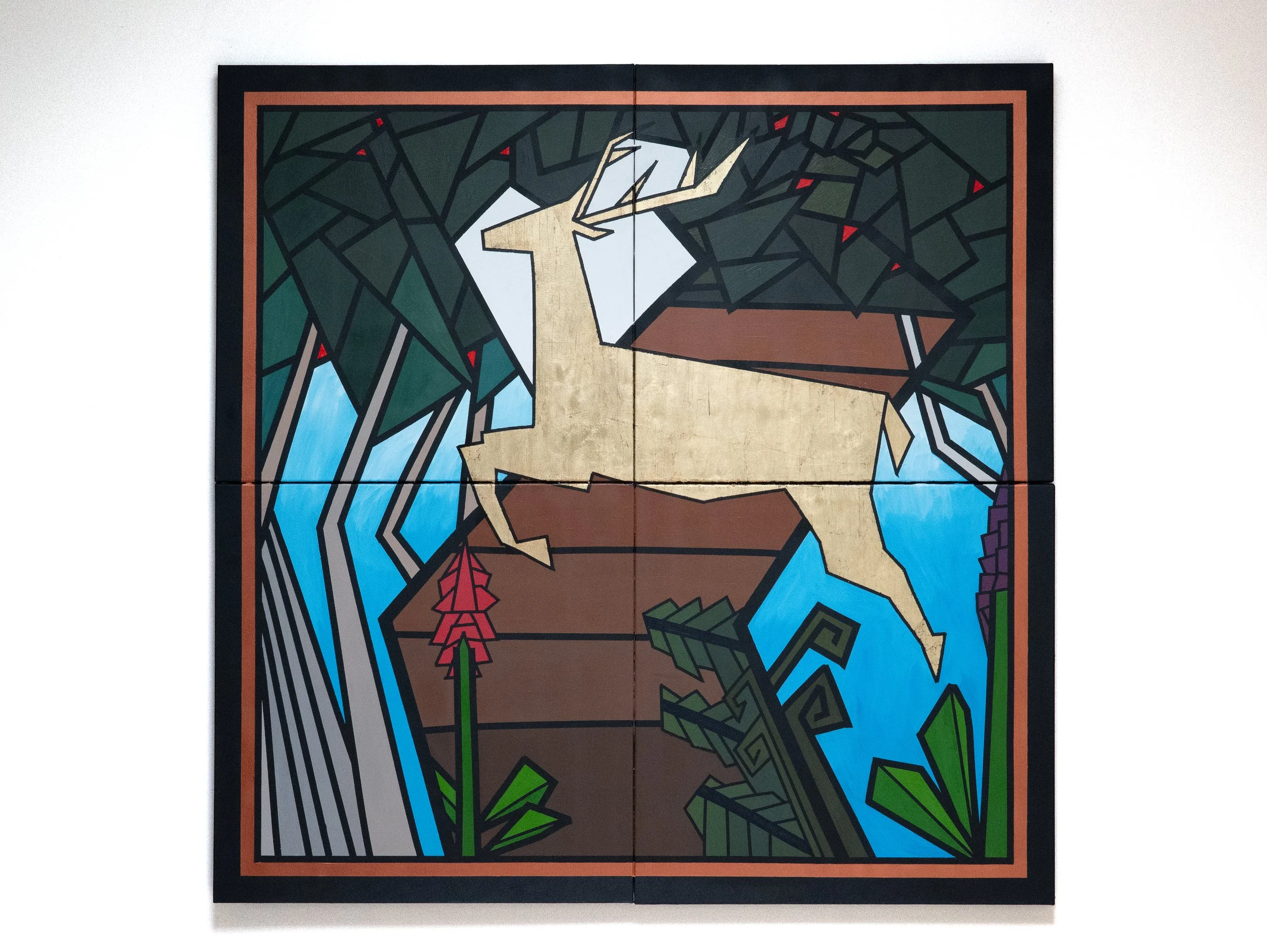 017 "(Deer)"
2025
Acrylic and metal leaf on canvas
60 x 60"