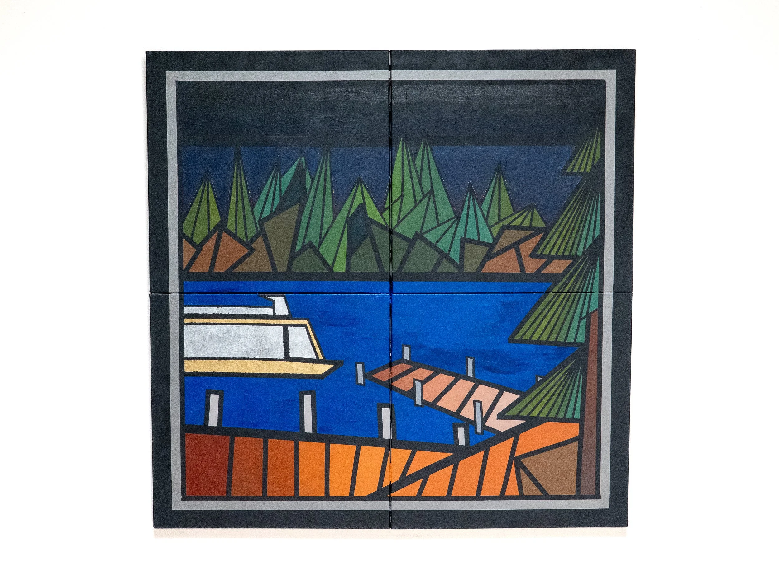 015 "(Harbor)"
2025
Acrylic and metal leaf on canvas
48 x 48"