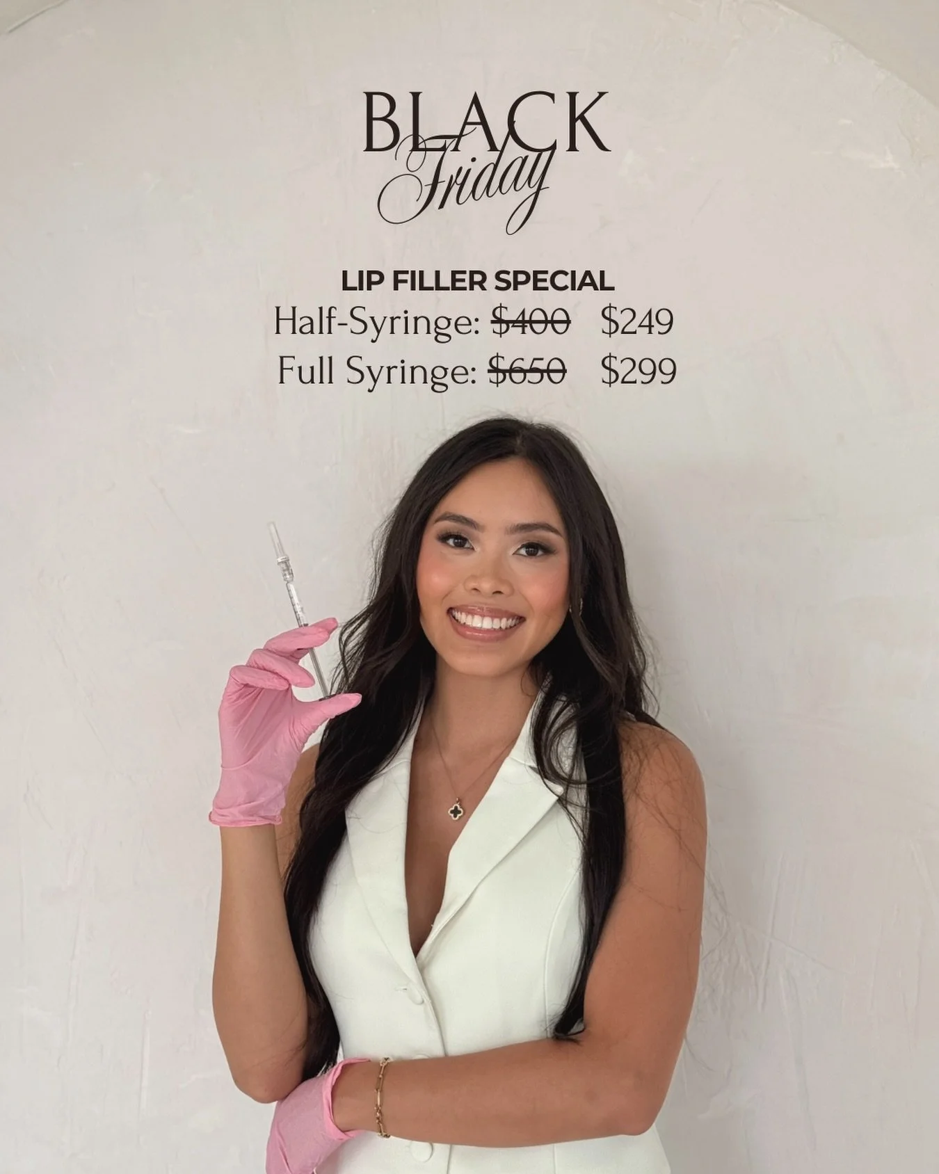 💉✨ Black Friday just got better!
 Treat yourself to the lips you&rsquo;ve been dreaming of with our limited-time Lip Filler Specials
 Half or full syringe &mdash; you choose your glow🤍

 📆 Book your appointment before spots run out!