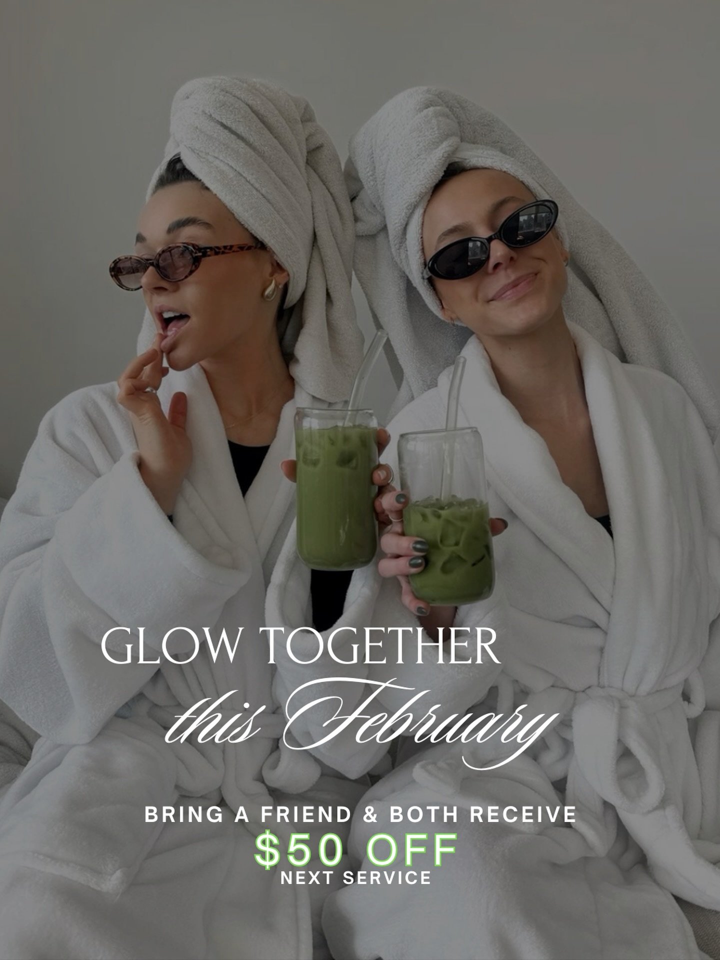 Glow is better when it&rsquo;s shared ✨

This February, bring your bestie, your sister, your mom&hellip; or your favorite glow partner🤍
When you book together, you BOTH receive $50 OFF your next service😌

Because self-care is more fun (and more pow