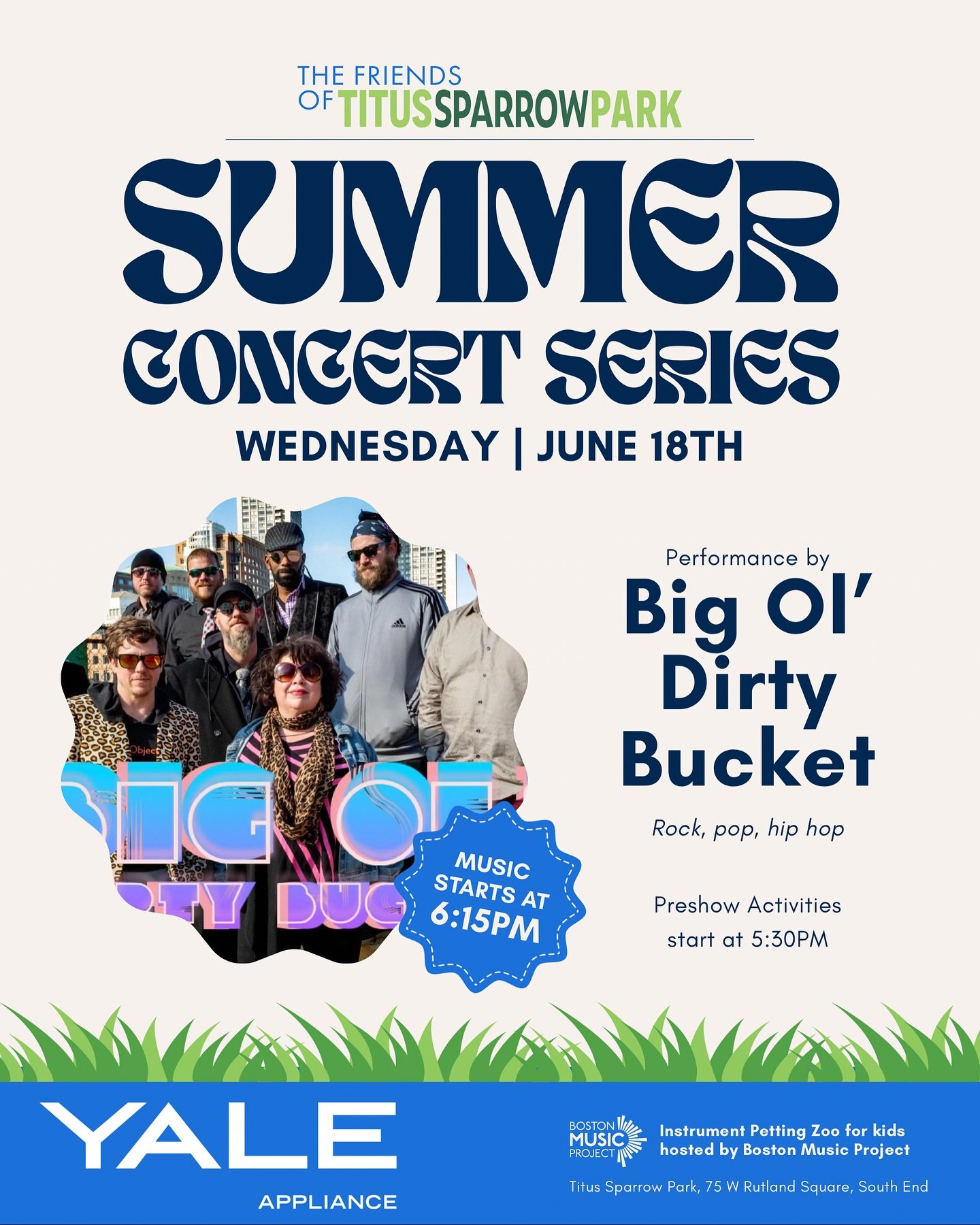 Join us tomorrow for our summer concert at Titus Sparrow Park!

⛈️ concert is weather dependent, stay tuned tomorrow for updates

🎵 Event Snapshot:
📍 Titus Sparrow Park, South End
📅 Wednesday, June 18th
✨ Children&rsquo;s activities hosted by @hi.