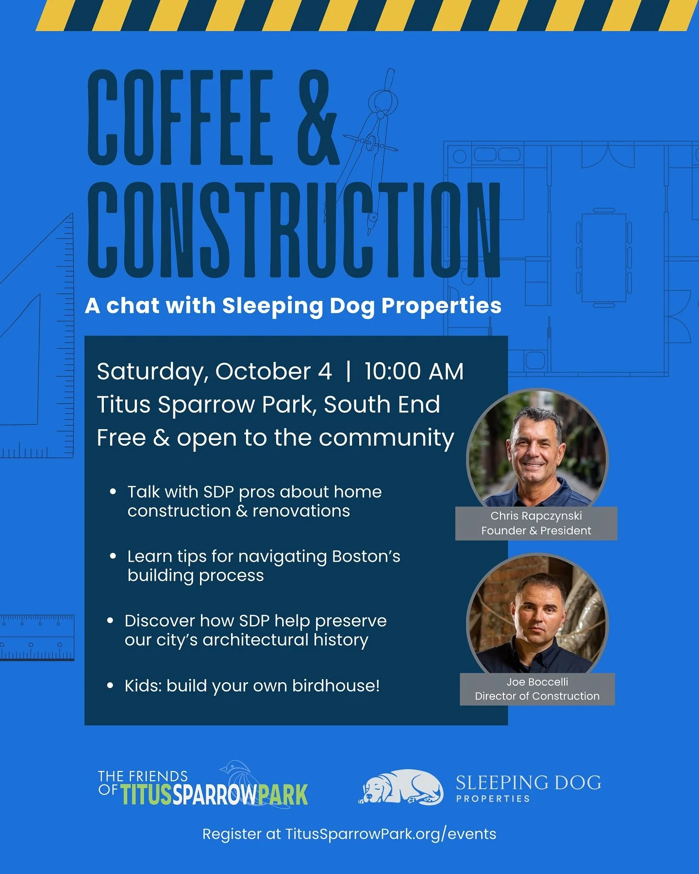 ☕ Join Friends of Titus Sparrow Park and Sleeping Dog Properties (SDP) for Coffee &amp; Construction, a relaxed community morning over coffee and pastries. 

🔨 Meet SDP&rsquo;s expert builders, get practical tips on navigating home construction or r