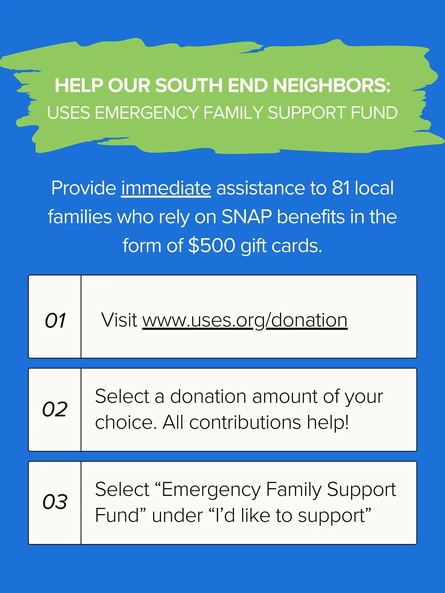 SNAP benefits are at risk, and our friends at&nbsp;@unitedsouthend are raising money to help local families who rely on these benefits. If you can, please join us in supporting our South End community members in need.