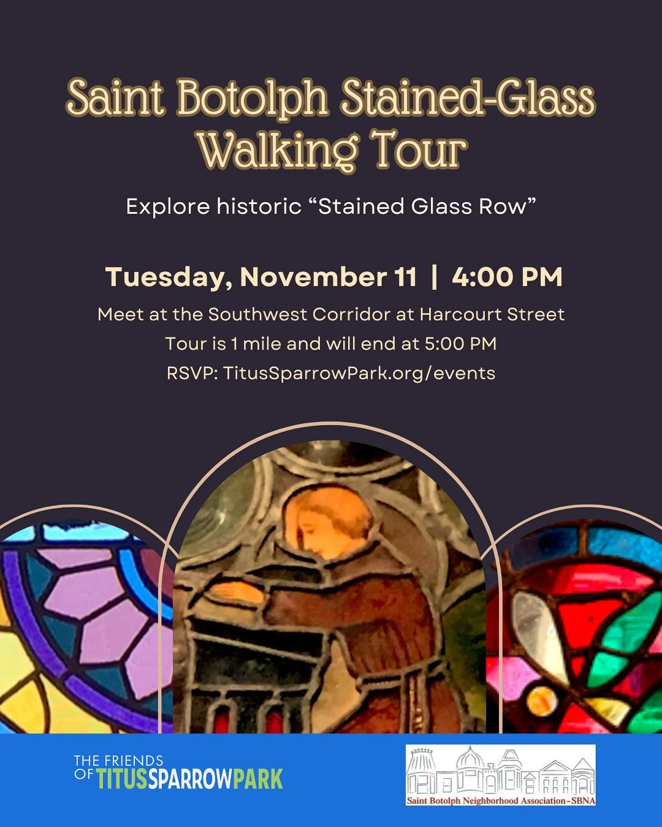 Explore the hidden stained-glass artistry of the Saint Botolph neighborhood &mdash; once known as &ldquo;Stained Glass Row.&rdquo; 

Join us for a guided walk highlighting the history, craftsmanship, and architectural gems that helped shape American 