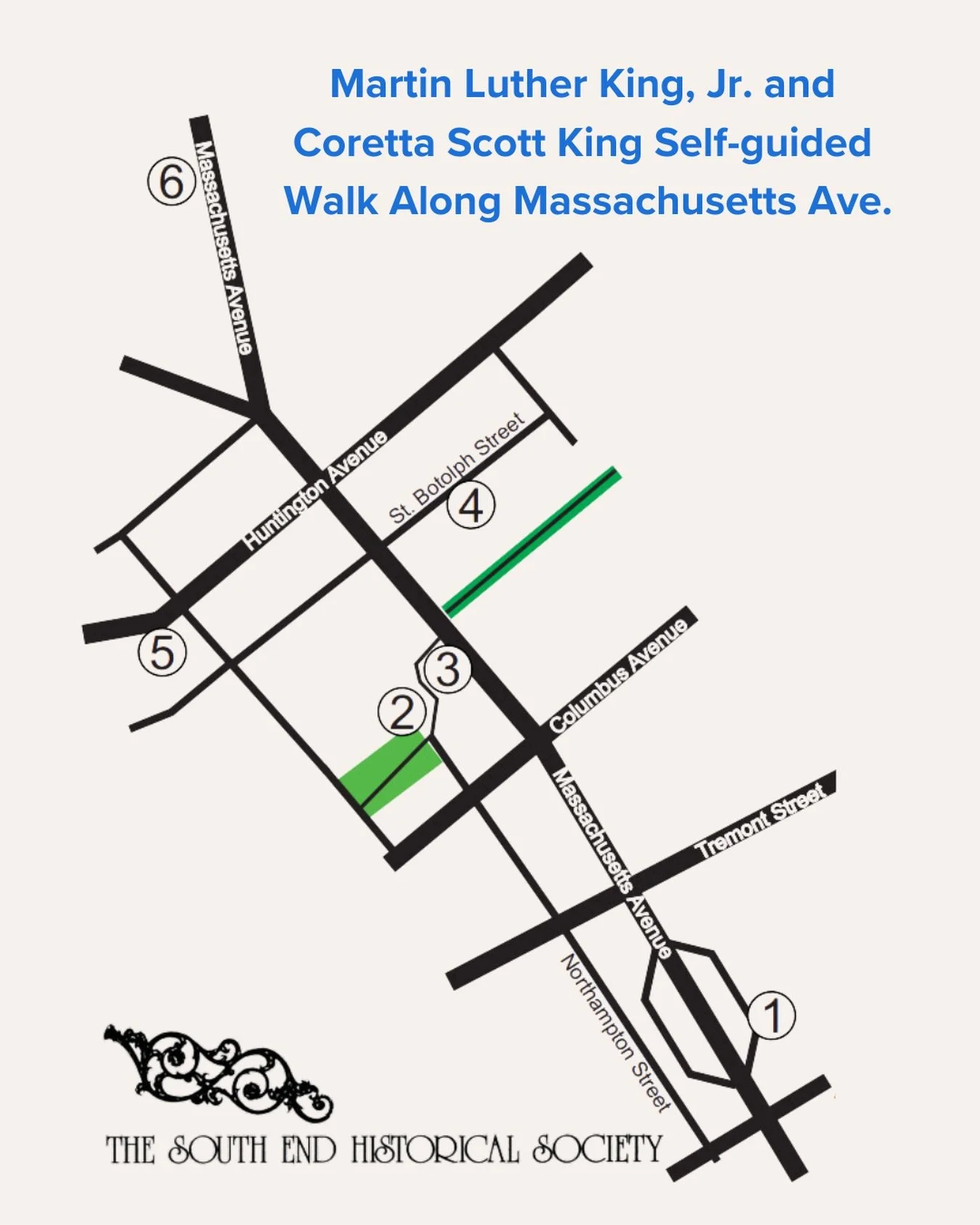 The South End Historical Society has created a self-guided walking tour of several local addresses where Dr. King and Coretta Scott King lived.  You will also find a marker in the area of where 396 Northampton Street was once located that commemorate