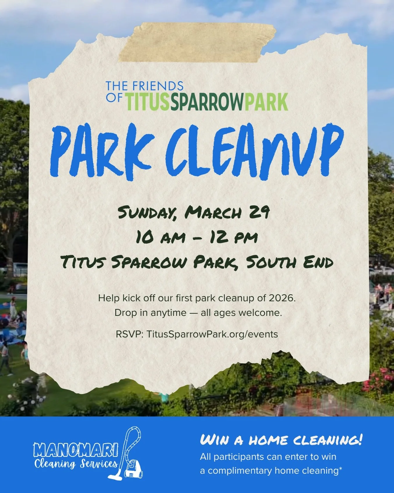 Join us for our first park cleanup of the year, kicking off a new monthly cleanup series for 2026. We&rsquo;ll be coming together each month to help keep our park beautiful and welcoming for everyone. Come for a bit or stay the whole time&mdash;every