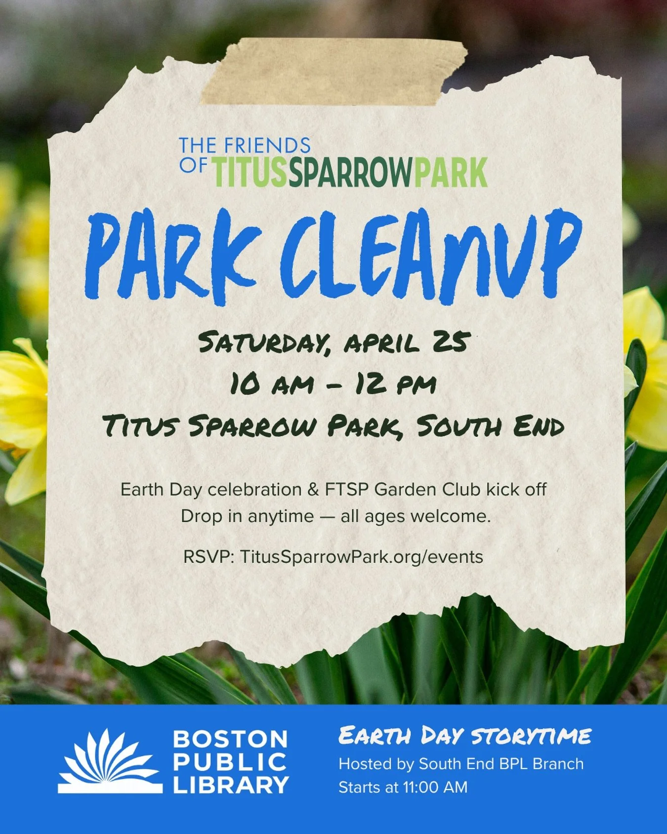 Join us for our monthly park cleanup as we celebrate Earth Day and kick off the very first FTSP Garden Club meet-up. 

Neighbors of all ages are invited to lend a hand&mdash;whether it&rsquo;s picking up litter, tidying garden areas, or simply meetin