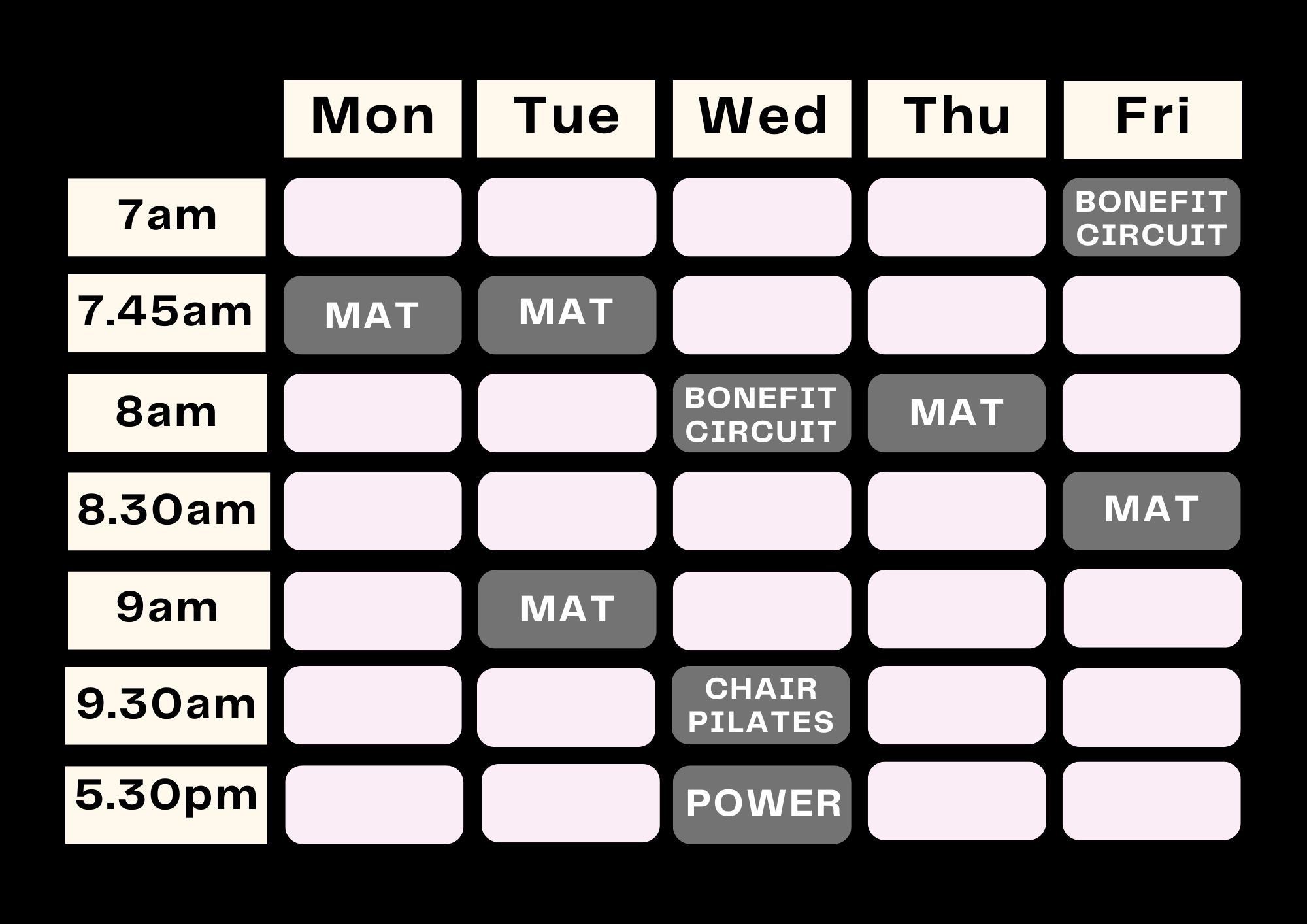 current class timetable maleny pilates