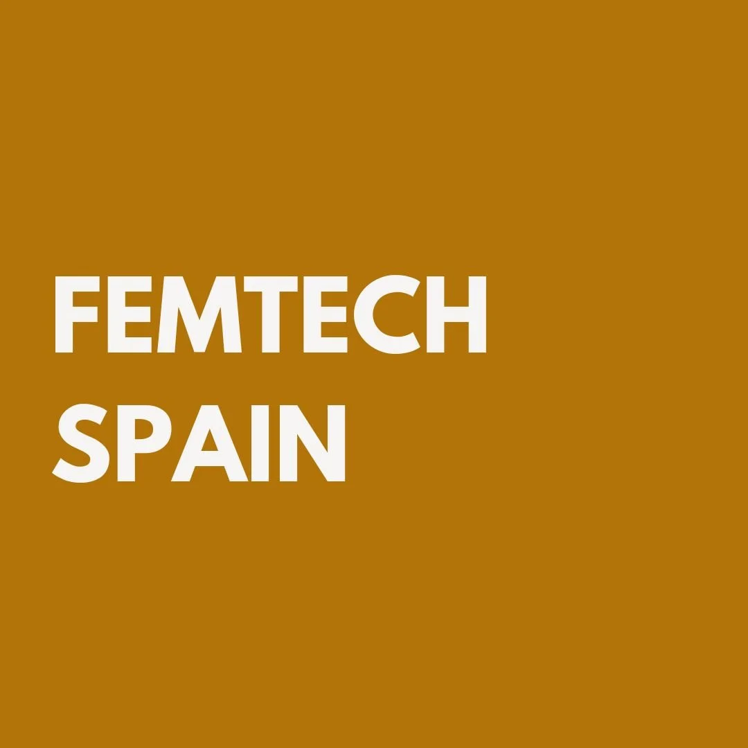 Text on a brown background that reads "FEMTECH SPAIN" in white uppercase letters.