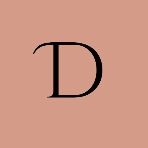 A centered black letter D on a pink background.