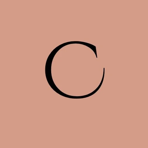 A stylized letter 'C' in black on a plain, beige background.