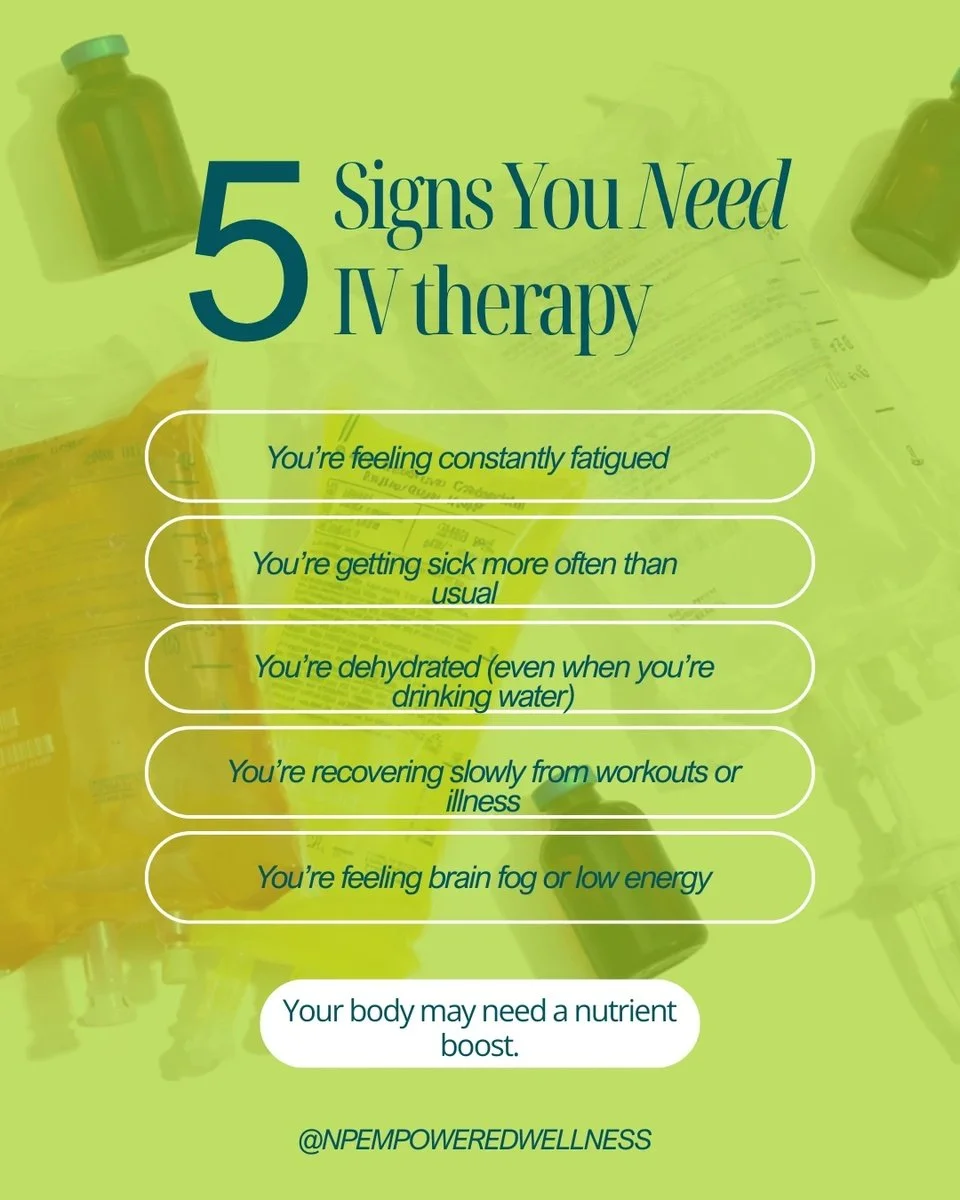 5 signs you might need IV therapy aren&rsquo;t &ldquo;just being tired.&rdquo; They&rsquo;re your body waving a little white flag.

Constant fatigue.
Getting sick more often.
Dehydrated even though you&rsquo;re drinking water.
Slow recovery after wor