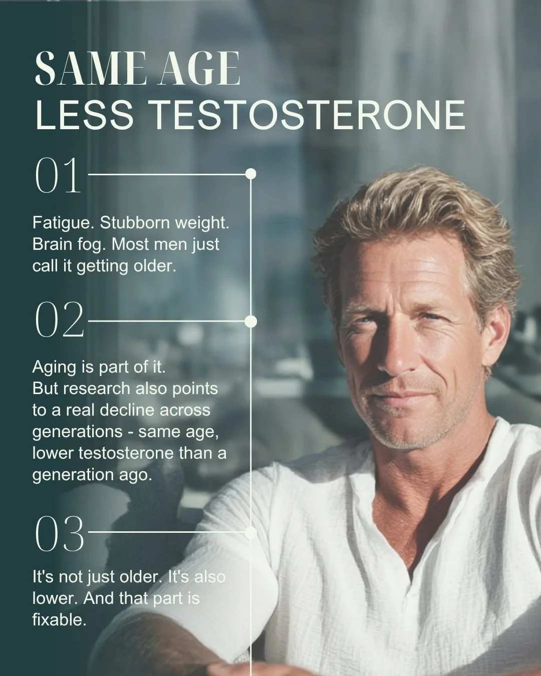 You&rsquo;ve increased your workouts. Cleaned up your diet. Tried to sleep more&mdash;and you still don&rsquo;t feel like yourself.

That&rsquo;s one of the most common concerns men bring to me. It&rsquo;s rarely just willpower or age.

Your hormones