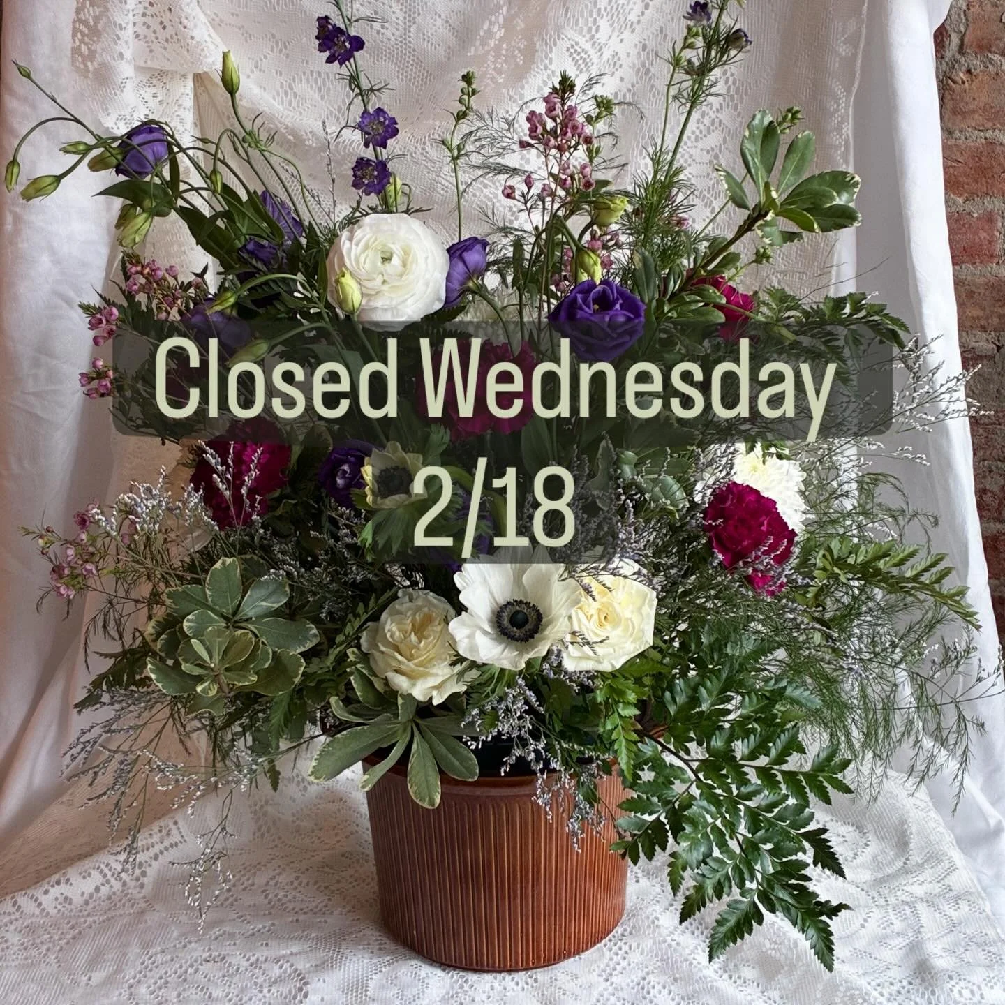 We will be closed this Wednesday. See you on Thursday!