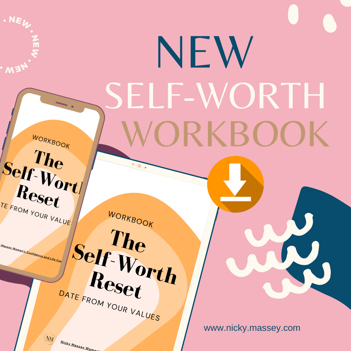 Digital Self-Worth Reset workbook for women rebuilding confidence — mobile and tablet mockup