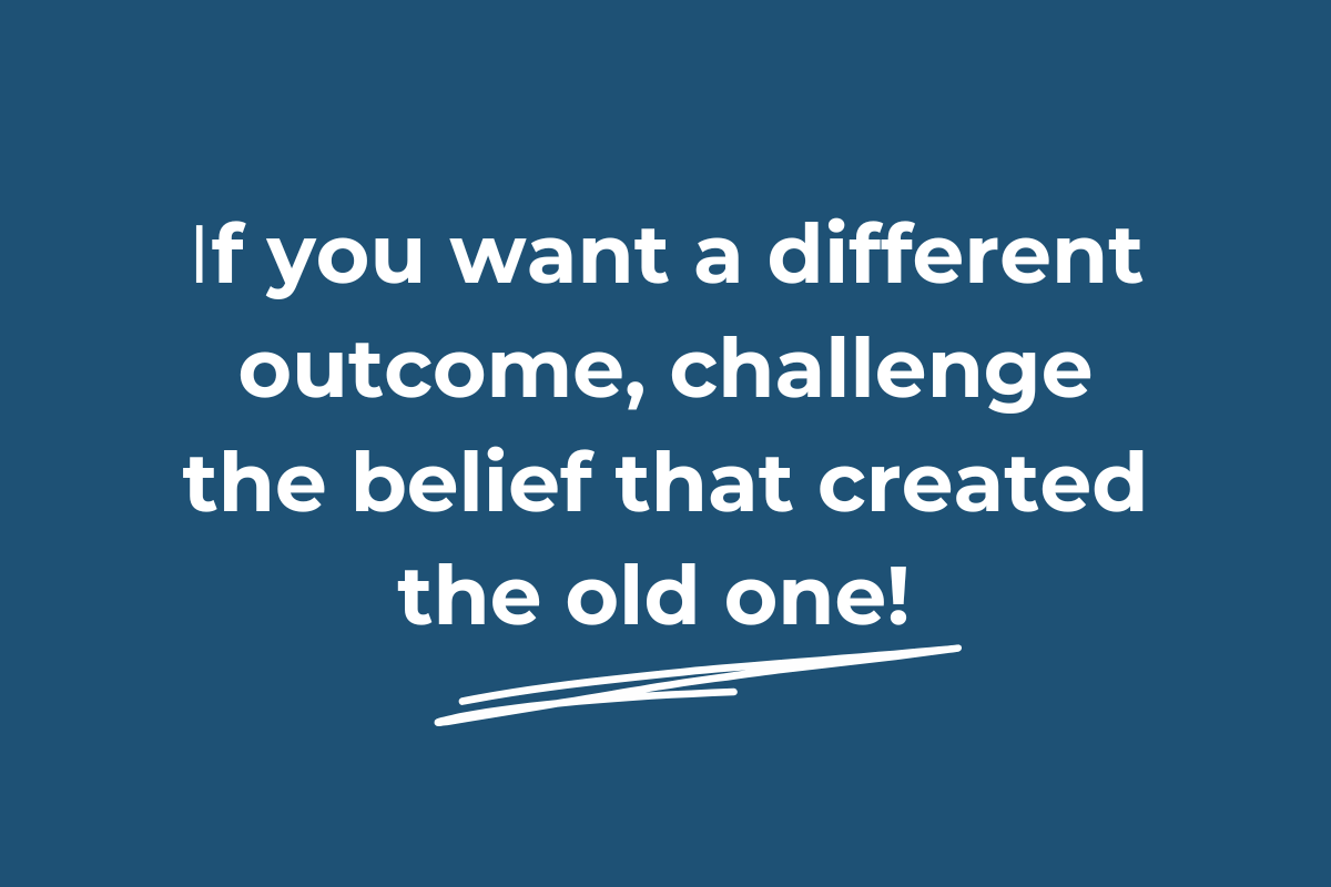Inspirational quote about creating change by challenging old beliefs, featured in a January blog about breaking free from routine and building quiet confidence.