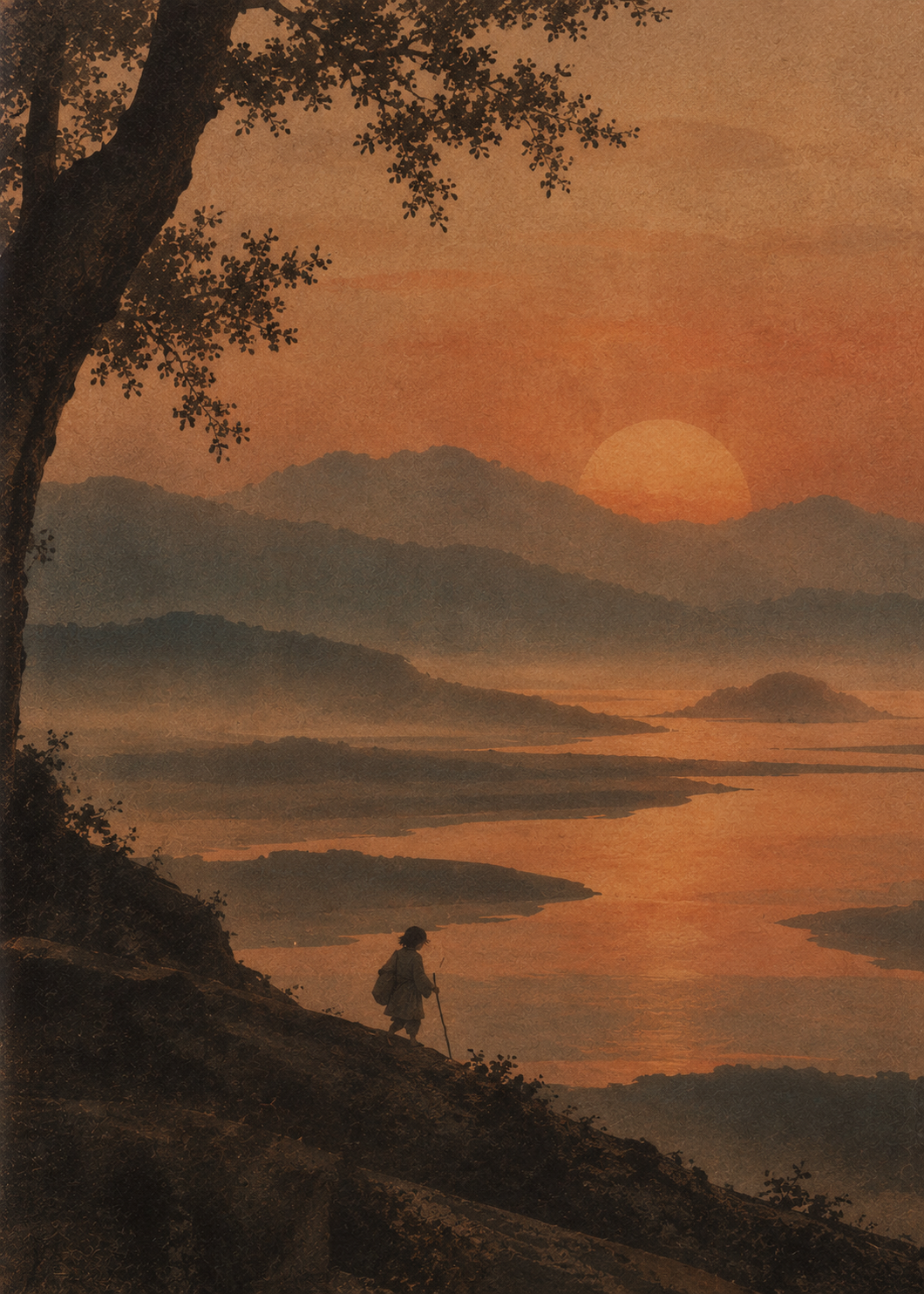Einsamer Wanderer im Abendrot.png