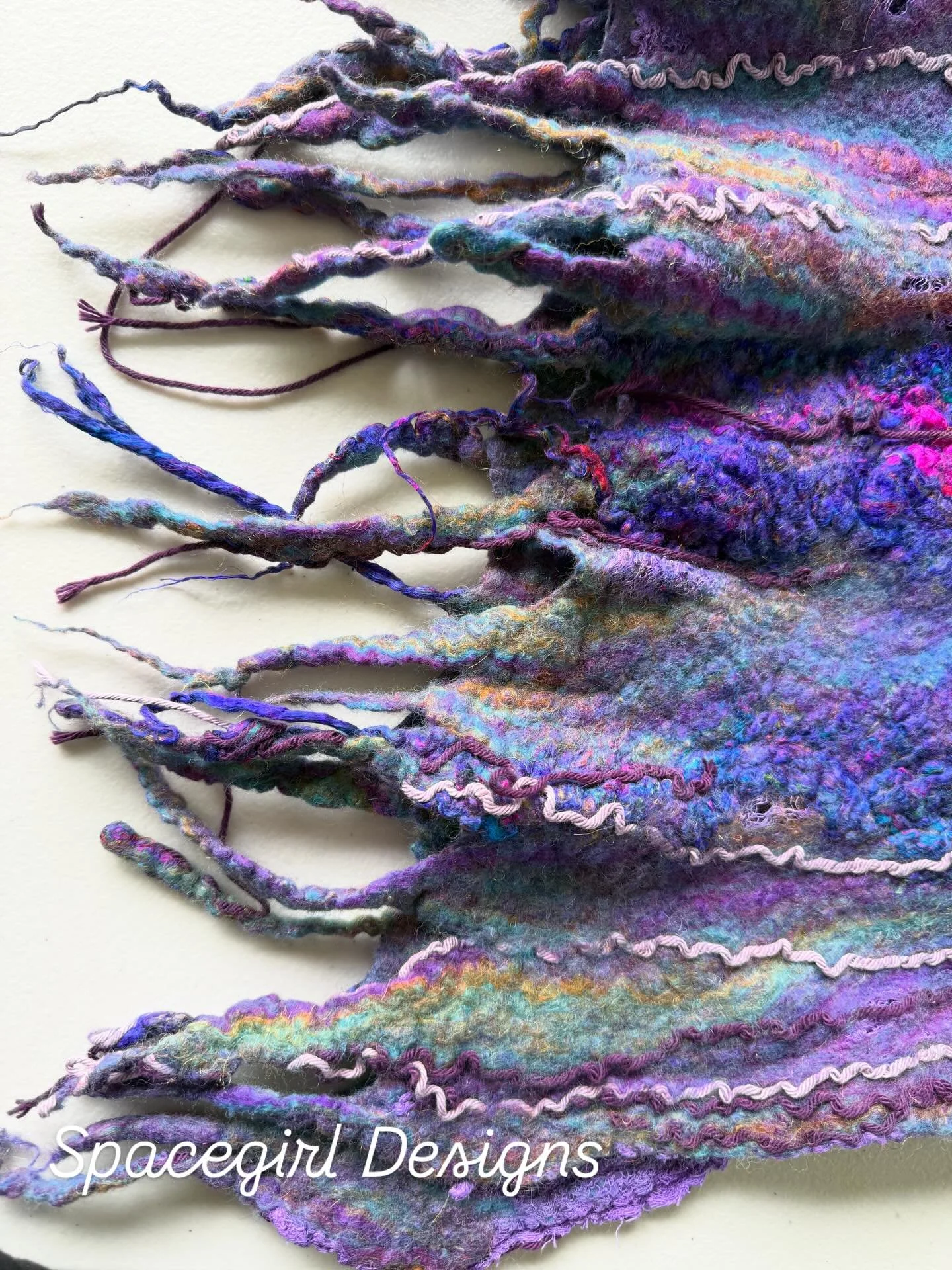 A beautiful light weight shawl, made with all natural materials like silk, wool, and cotton. 
This is a unique one of a kind piece. 
For Sale!

#nunofelting #nunofelt #art #wearableart