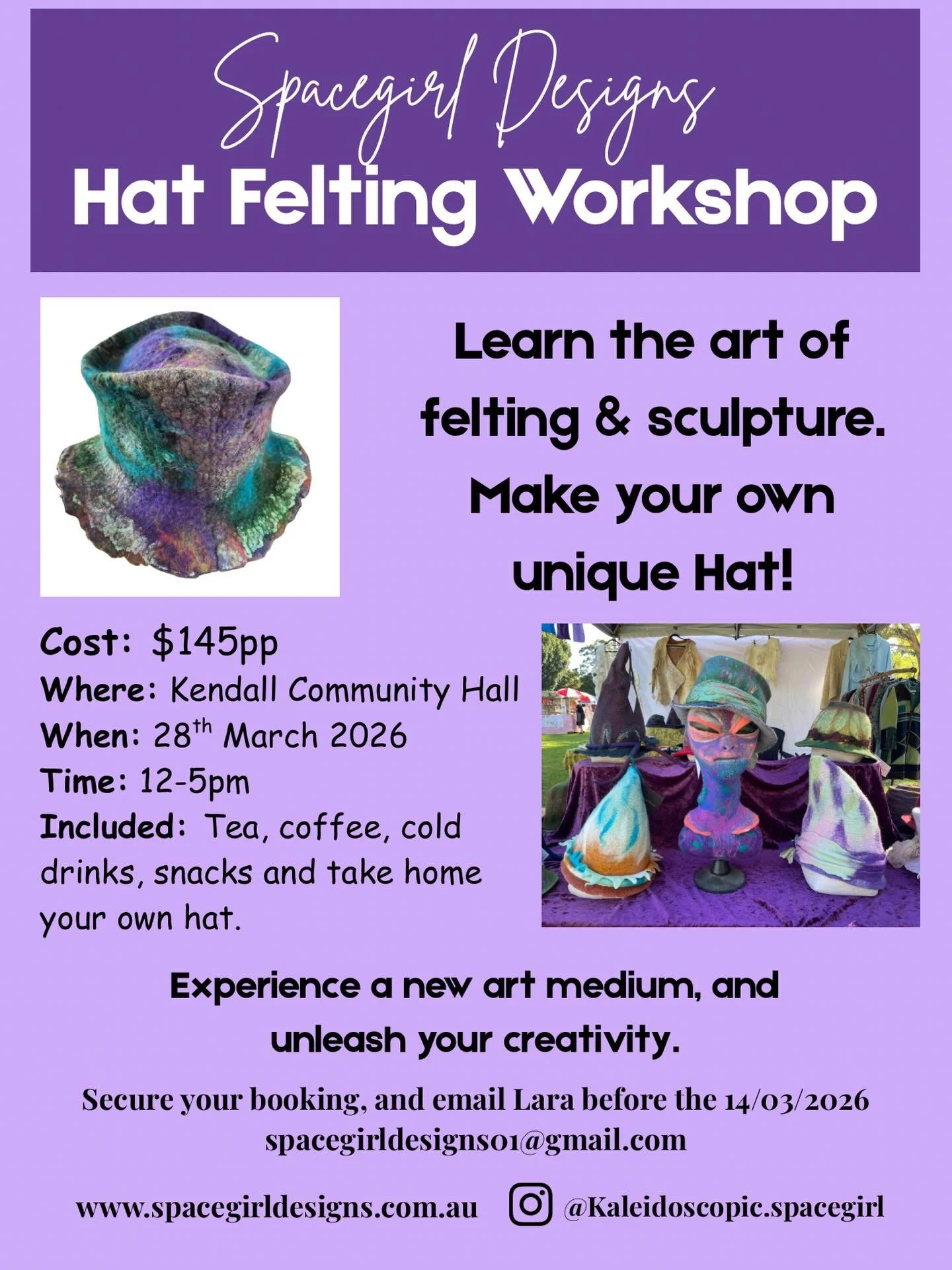 I am bringing a second hat felting workshop to those who missed out last time. Spots will fill up fast so reach out early to secure your spot. Email me plz 

🙏🫶